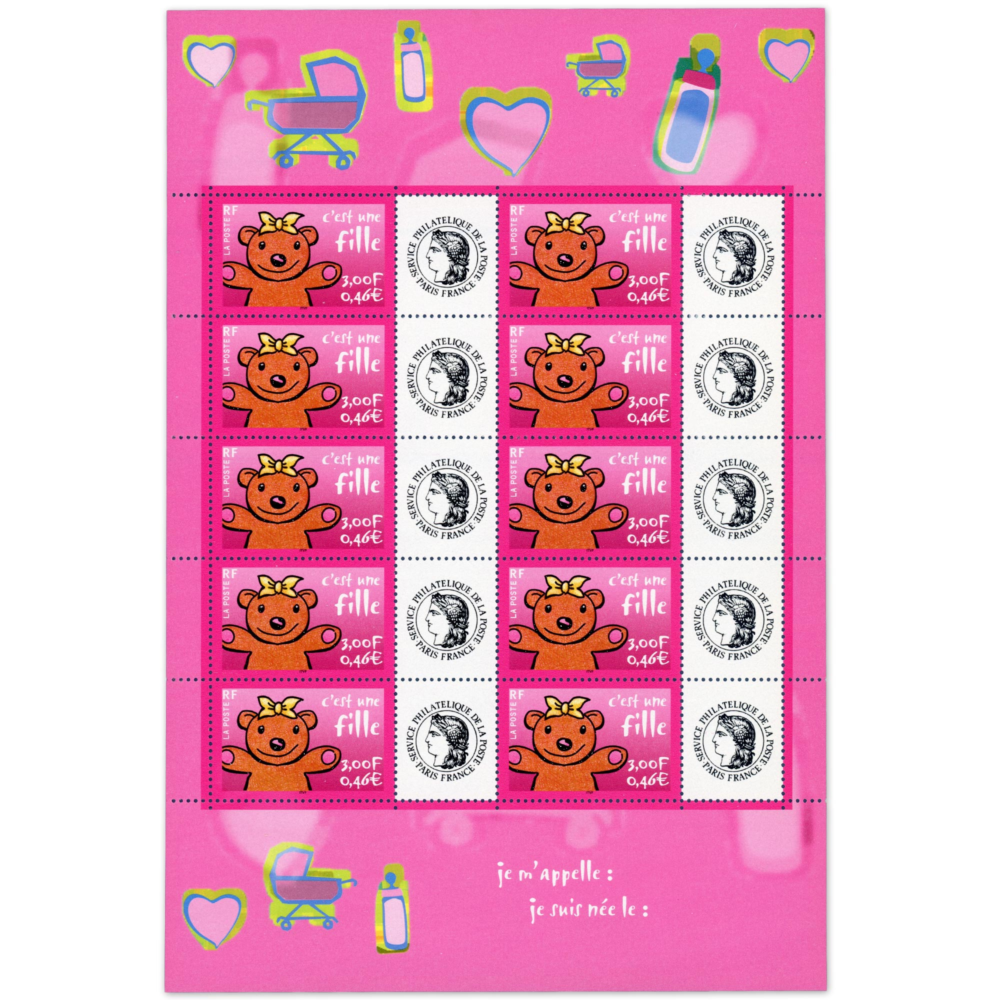 FEUILLE FRANCE F3432A HELIO TIMBRES PERSOS "C'EST UNE FILLE" VIGNETTE CERES