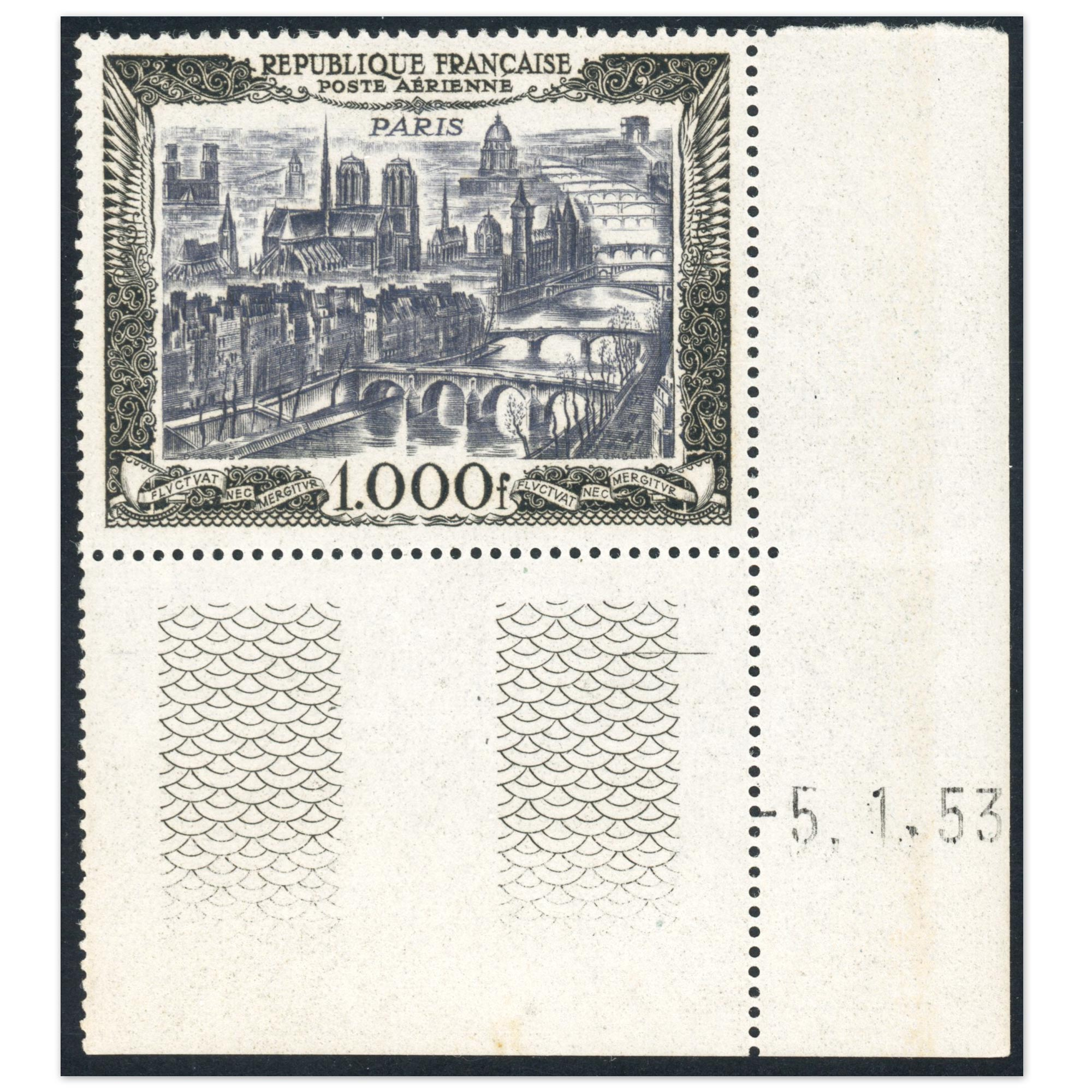 FRANCE POSTE AERIENNE N° 29 - 1000 FFR VUE DE PARIS COIN DATÉ TIMBRE NEUF** 1950