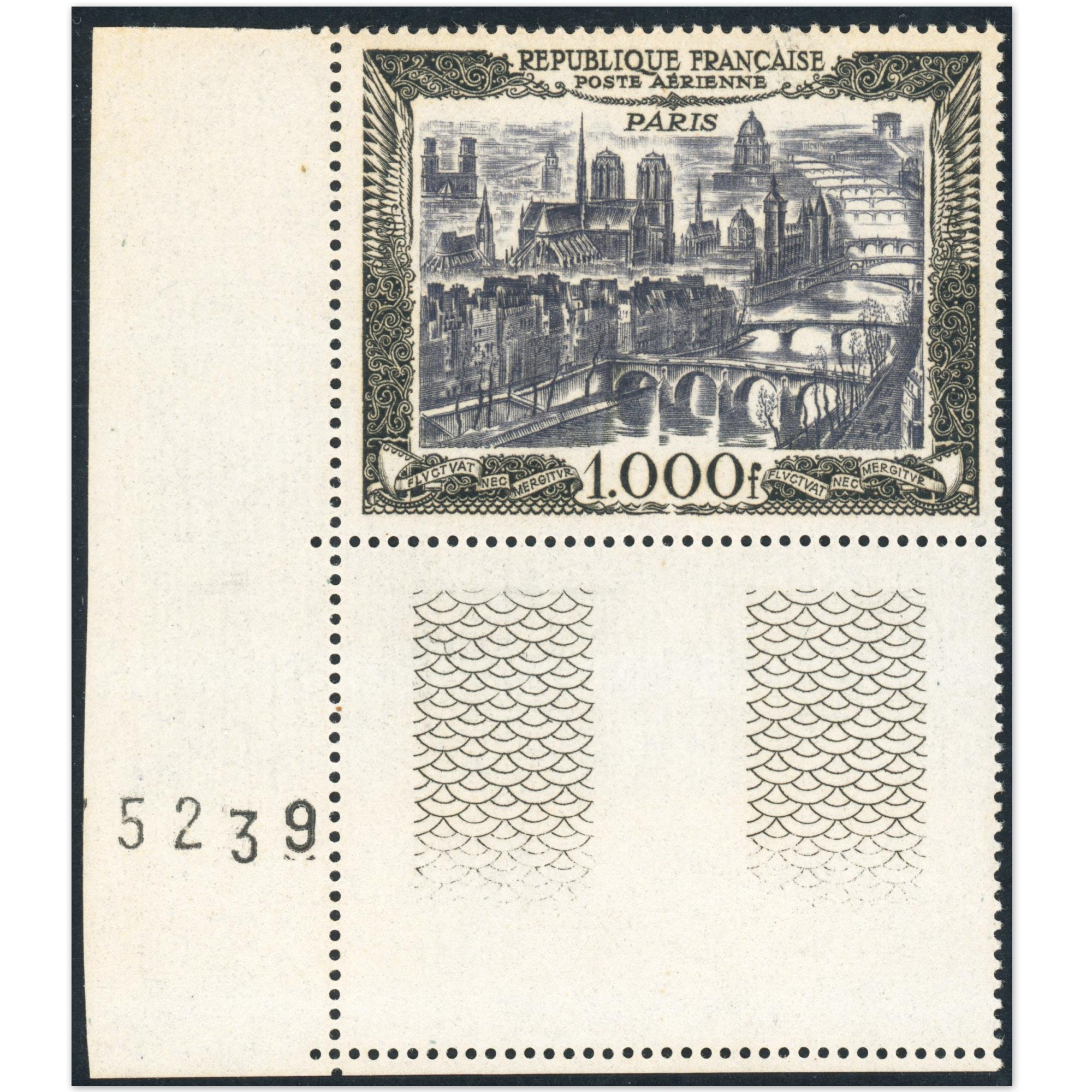 FRANCE POSTE AERIENNE N° 29, 1000 FFR VUE DE PARIS TIMBRE NEUF** AVEC BDF - 1950