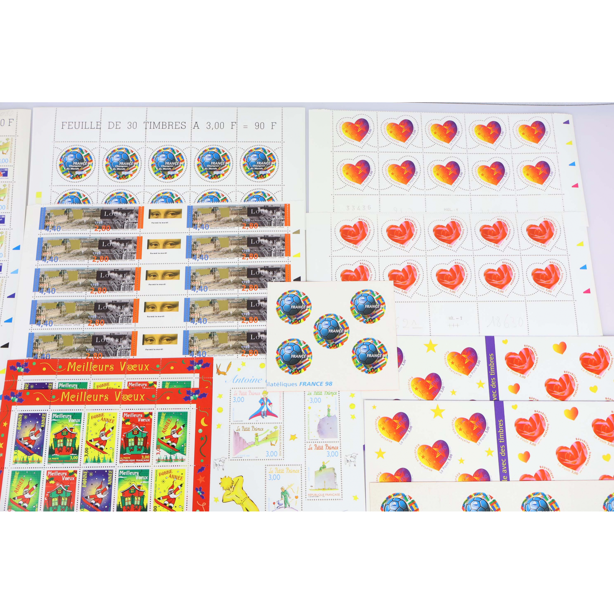 LOT DE TIMBRES EN FRANCS FEUILLES / BLOCS / CARNETS VALEUR FACIALE 1000 FRANCS