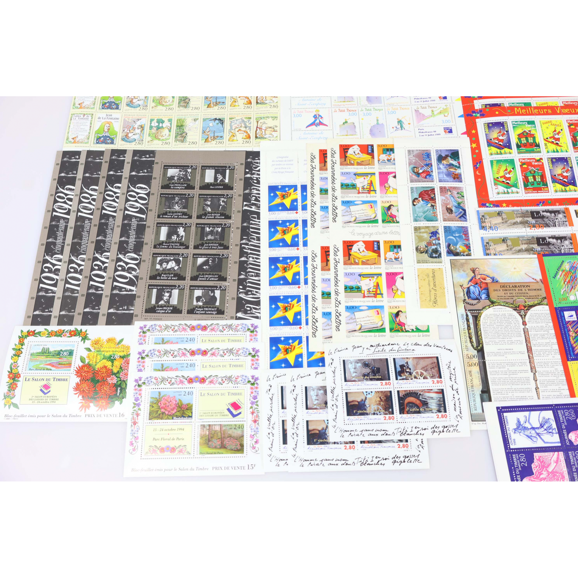 LOT DE TIMBRES EN FRANCS FEUILLES / BLOCS / CARNETS VALEUR FACIALE 1000 FRANCS