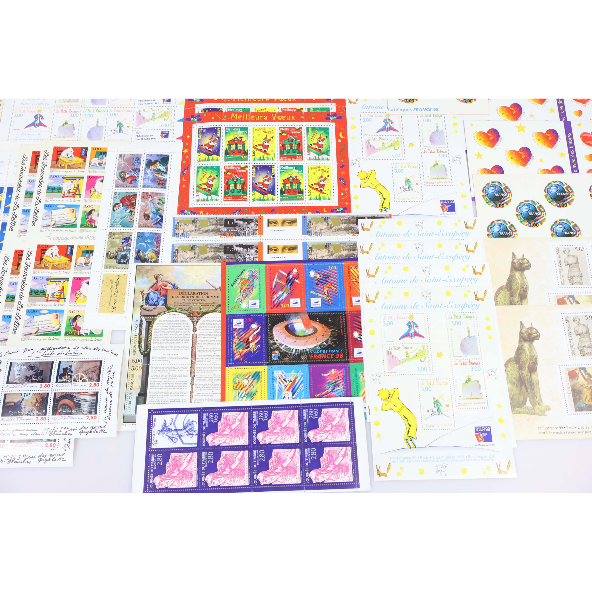 LOT DE TIMBRES EN FRANCS FEUILLES / BLOCS / CARNETS VALEUR FACIALE 1000 FRANCS