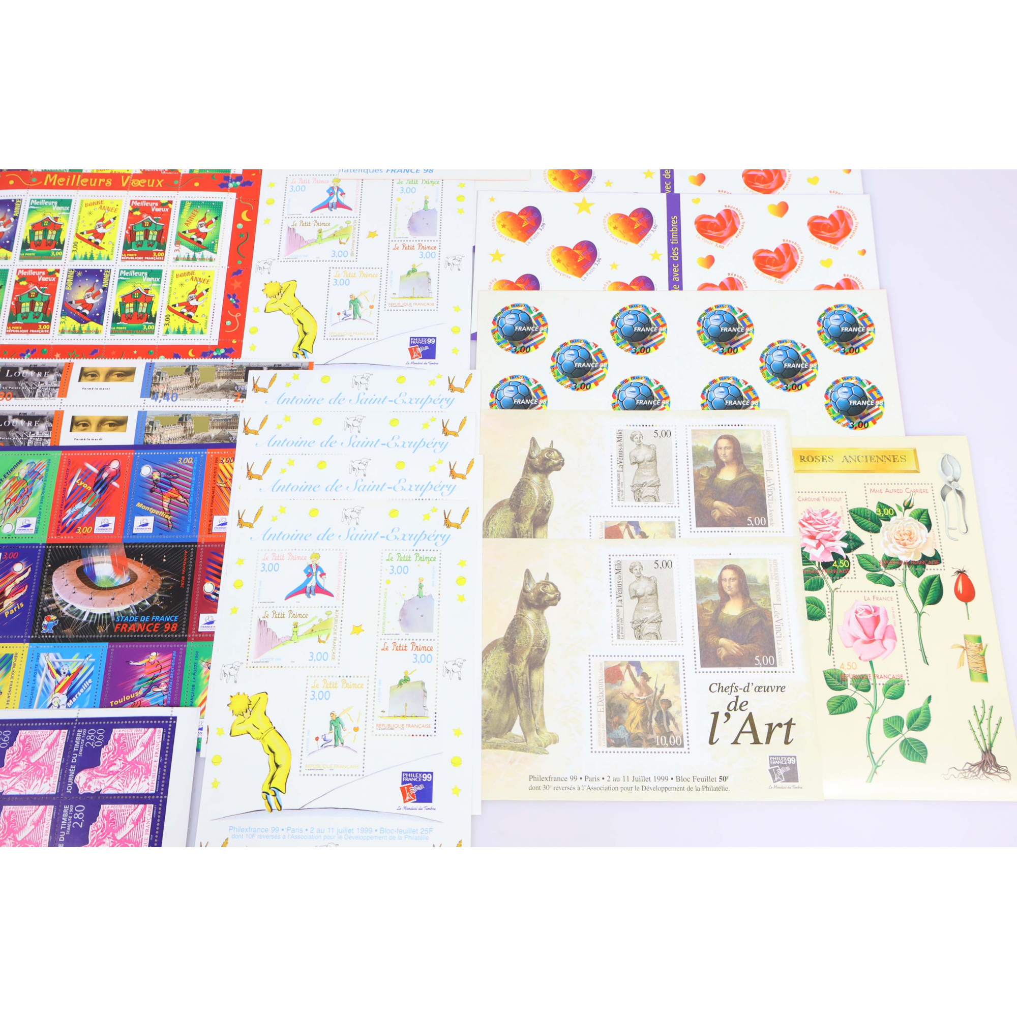 LOT DE TIMBRES EN FRANCS FEUILLES / BLOCS / CARNETS VALEUR FACIALE 1000 FRANCS