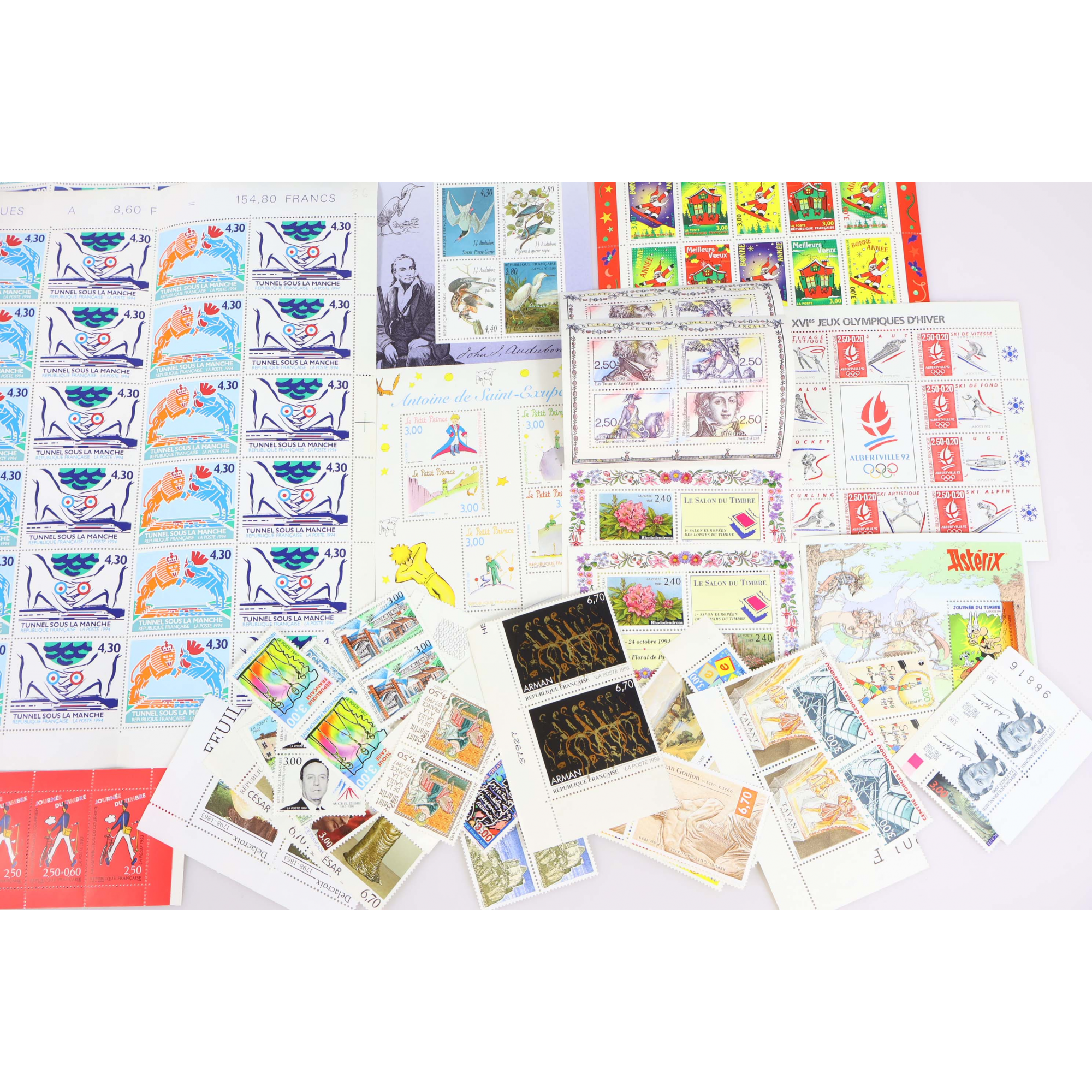 LOT EN FRANCS TIMBRES / FEUILLES / BLOCS / CARNETS VALEUR FACIALE 1021 FRANCS