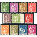 TIMBRES DE FRANCE N°280/289 SÉRIE COMPLÈTE TYPE PAIX TIMBRES NEUFS, 1F25 SUPERBE
