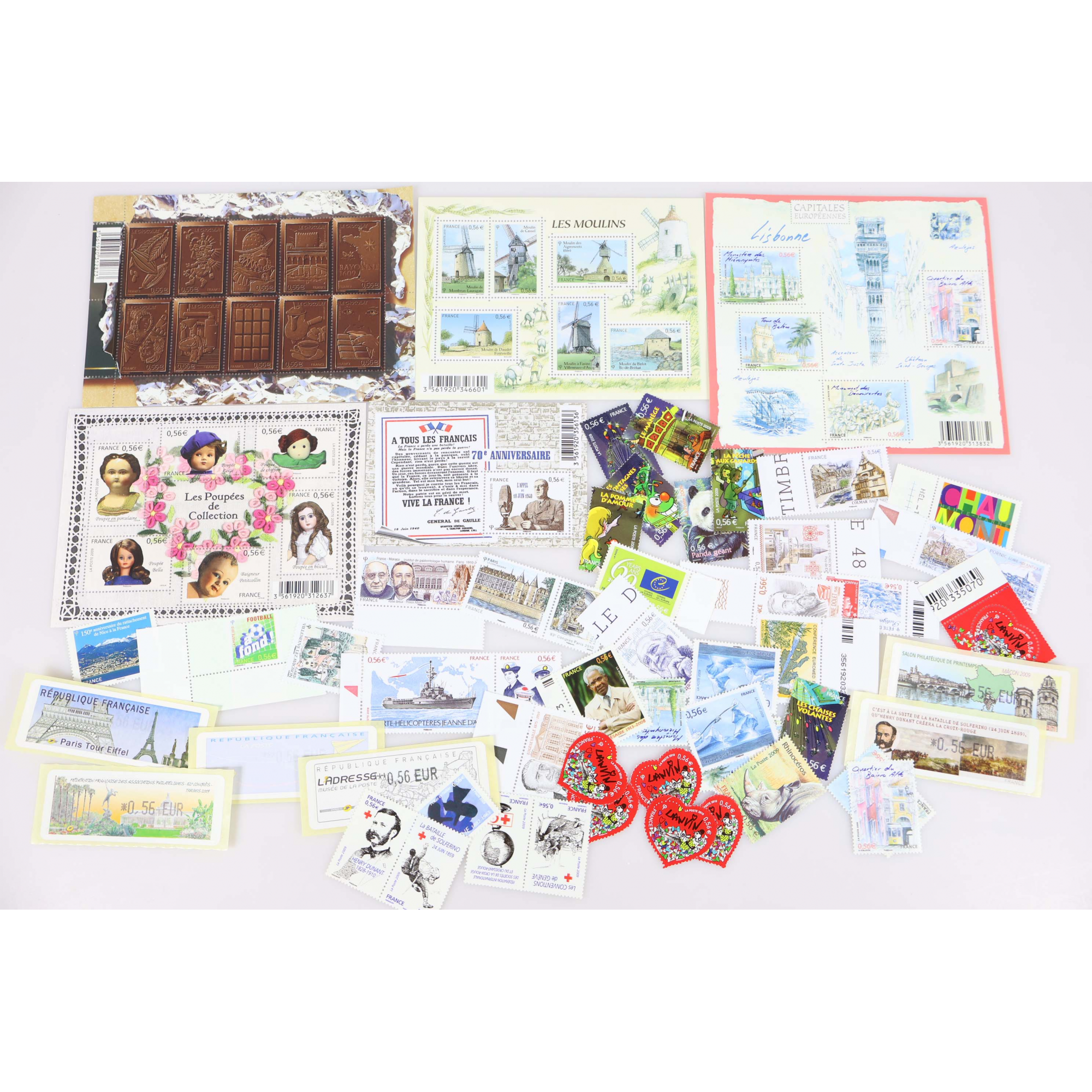 LOT DE 77 TIMBRES A 0.56€ EN BLOCS ET TIMBRES-POSTES NEUFS** FACIALE 43.12€