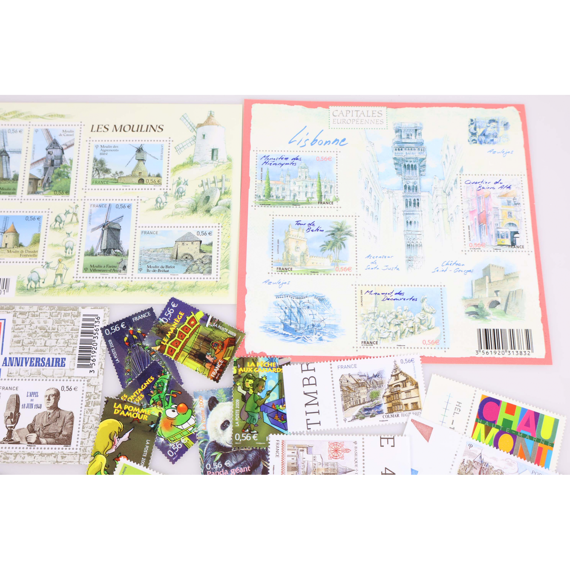 LOT DE 77 TIMBRES A 0.56€ EN BLOCS ET TIMBRES-POSTES NEUFS** FACIALE 43.12€