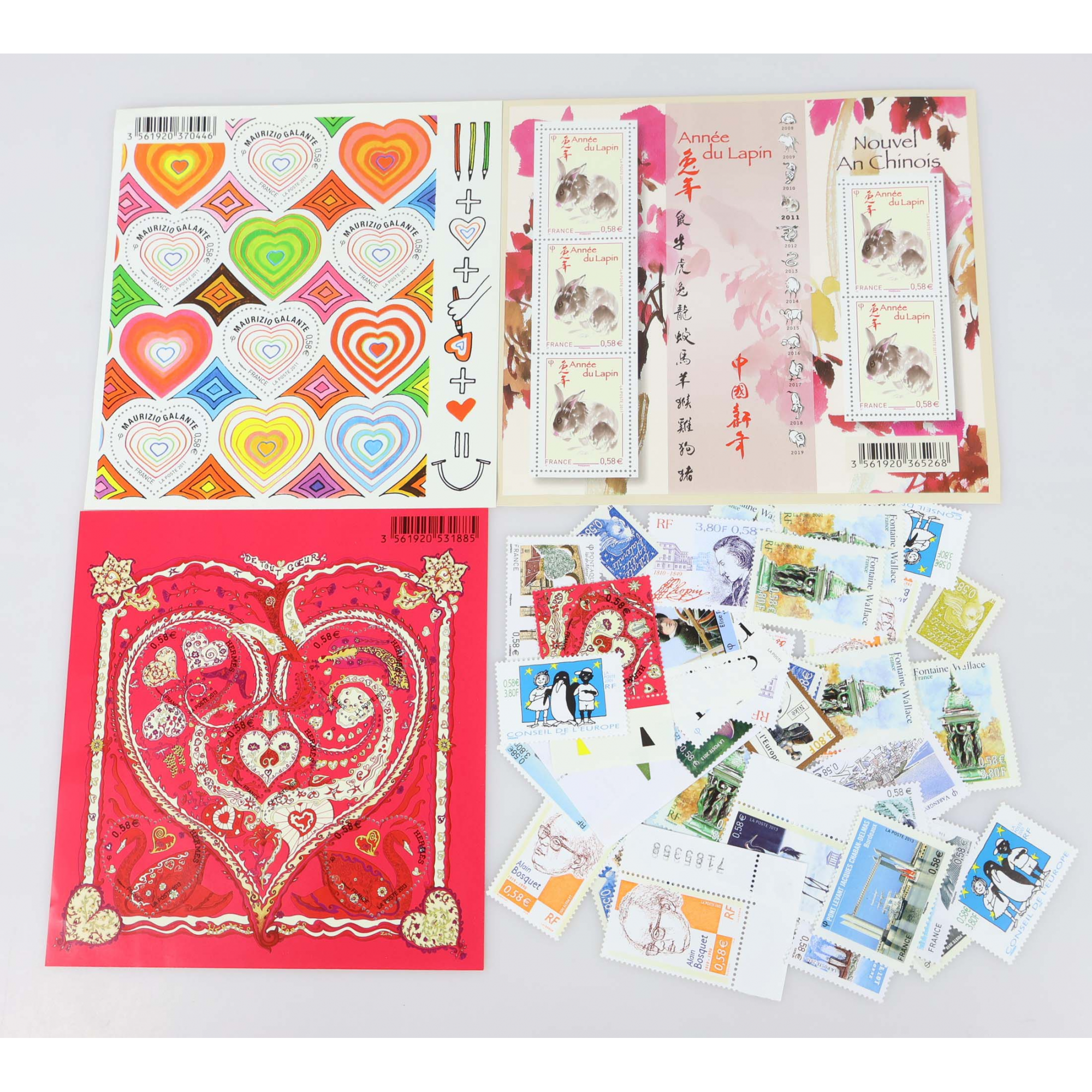 LOT DE 55 TIMBRES À 0.58€ EN BLOCS ET TIMBRES-POSTES NEUFS** FACIALE 31.9€
