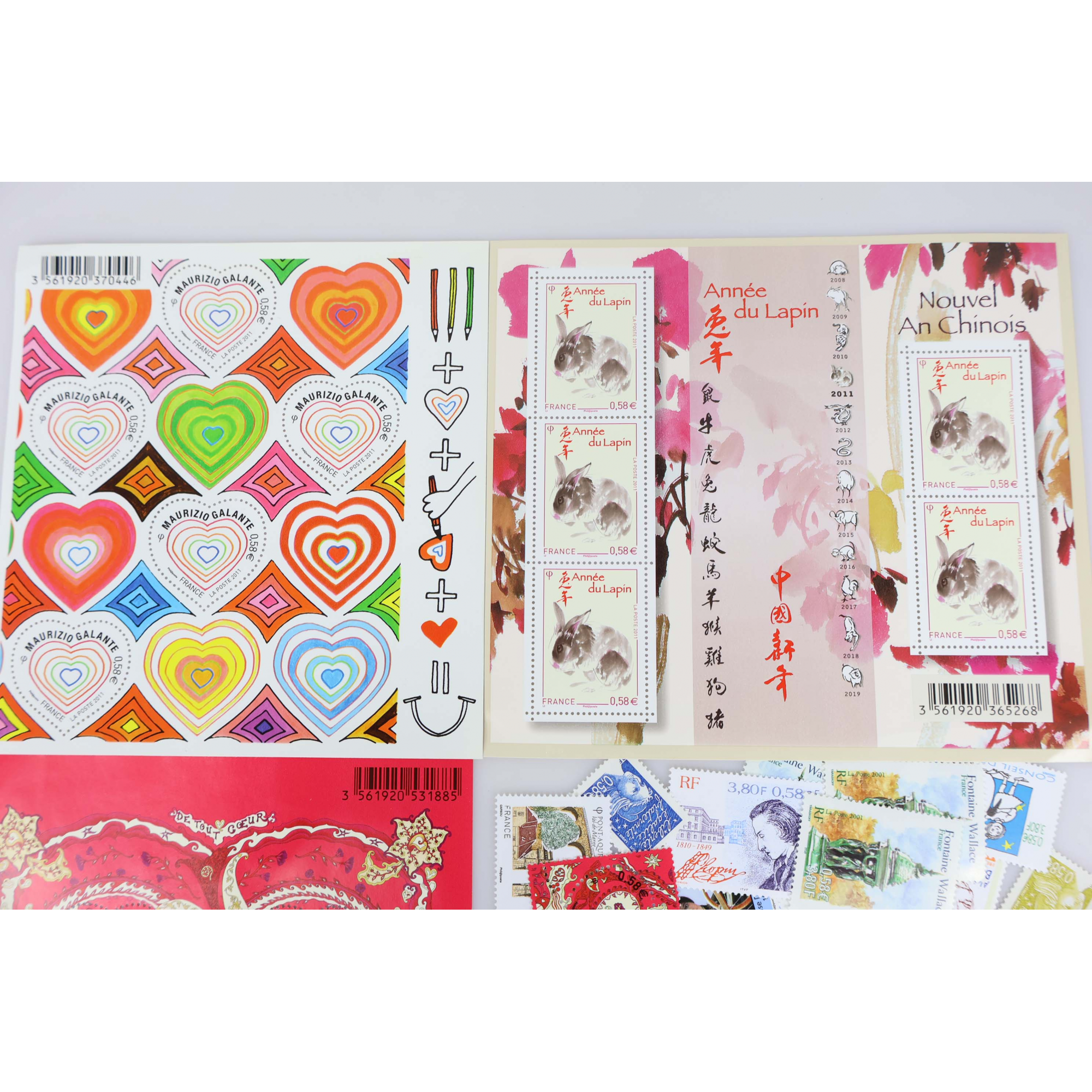 LOT DE 55 TIMBRES À 0.58€ EN BLOCS ET TIMBRES-POSTES NEUFS** FACIALE 31.9€