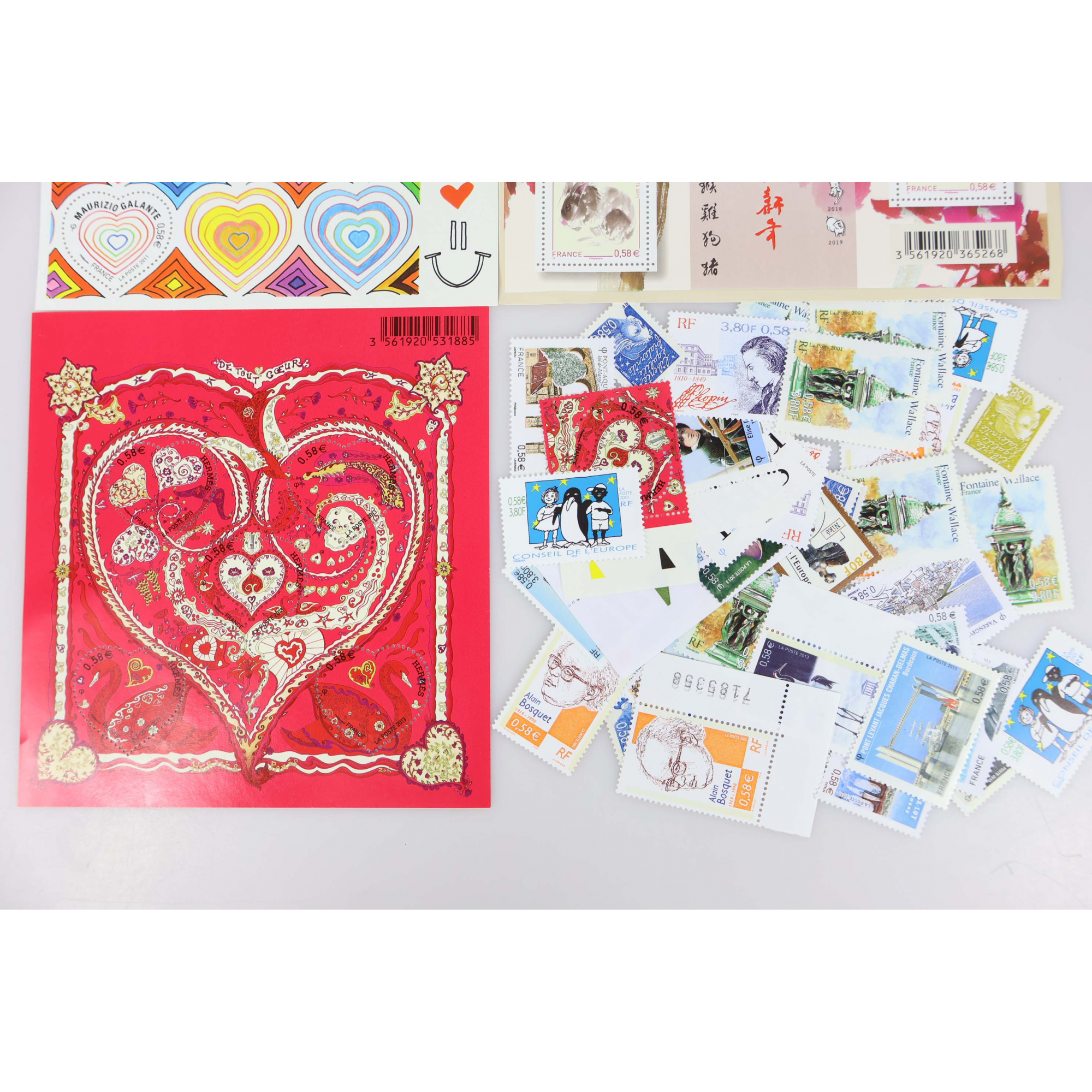 LOT DE 55 TIMBRES À 0.58€ EN BLOCS ET TIMBRES-POSTES NEUFS** FACIALE 31.9€