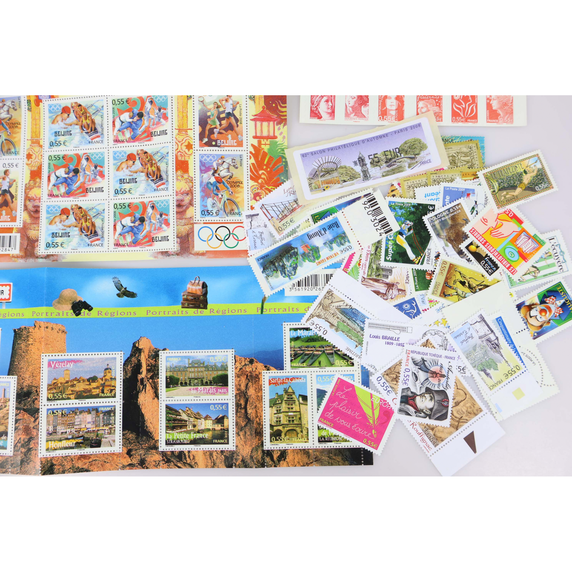 LOT DE 96 TIMBRES À 0.55€ EN BLOCS ET TIMBRES-POSTES NEUFS** FACIALE 52.8€