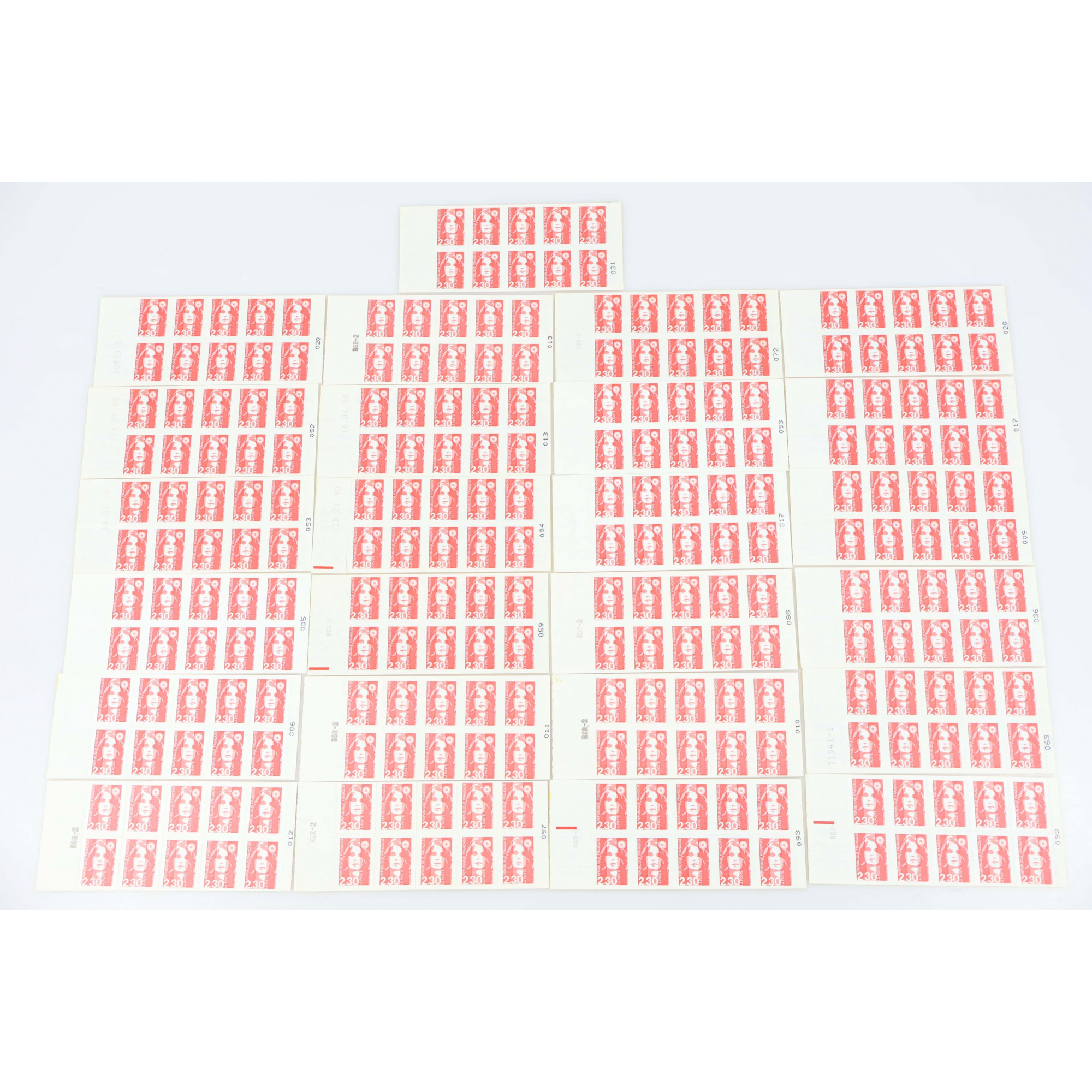 LOT DE 25 CARNETS DE FRANCE AUTOCOLLANTS DE 2.3 FRANCS FACIALE 575 FRANCS