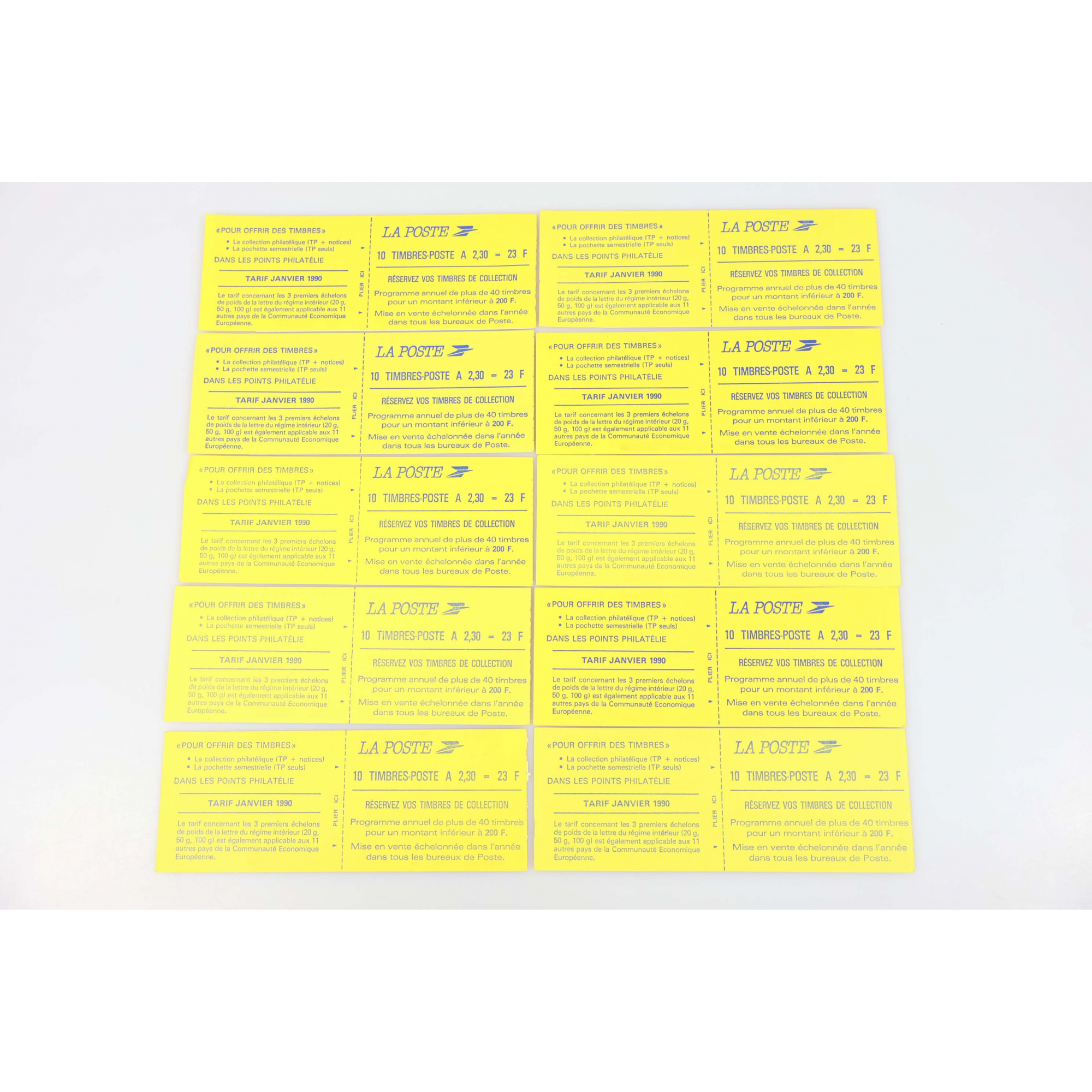 LOT DE 10 CARNETS DE TIMBRES DE FRANCE DE 2.3 FRANCS FACIALE 230 FRANCS