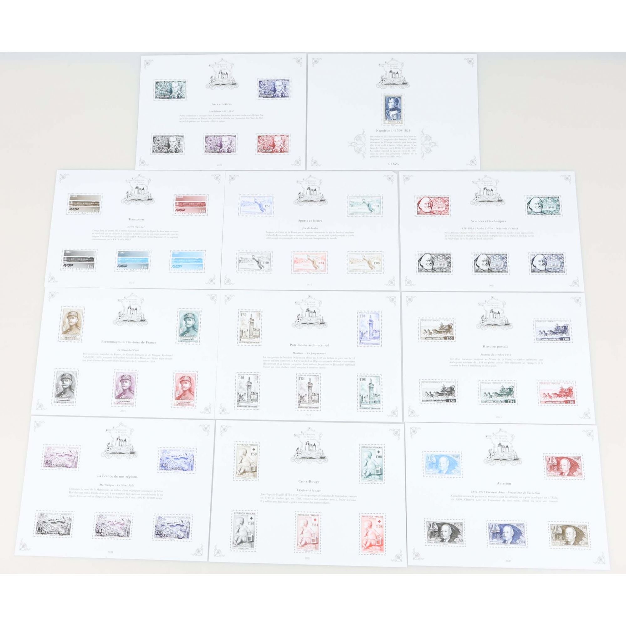 PATRIMOINE DE FRANCE TRÉSORS DE LA PHILATÉLIE SÉRIE COMPLÈTE DE 11 BLOCS DE 2021