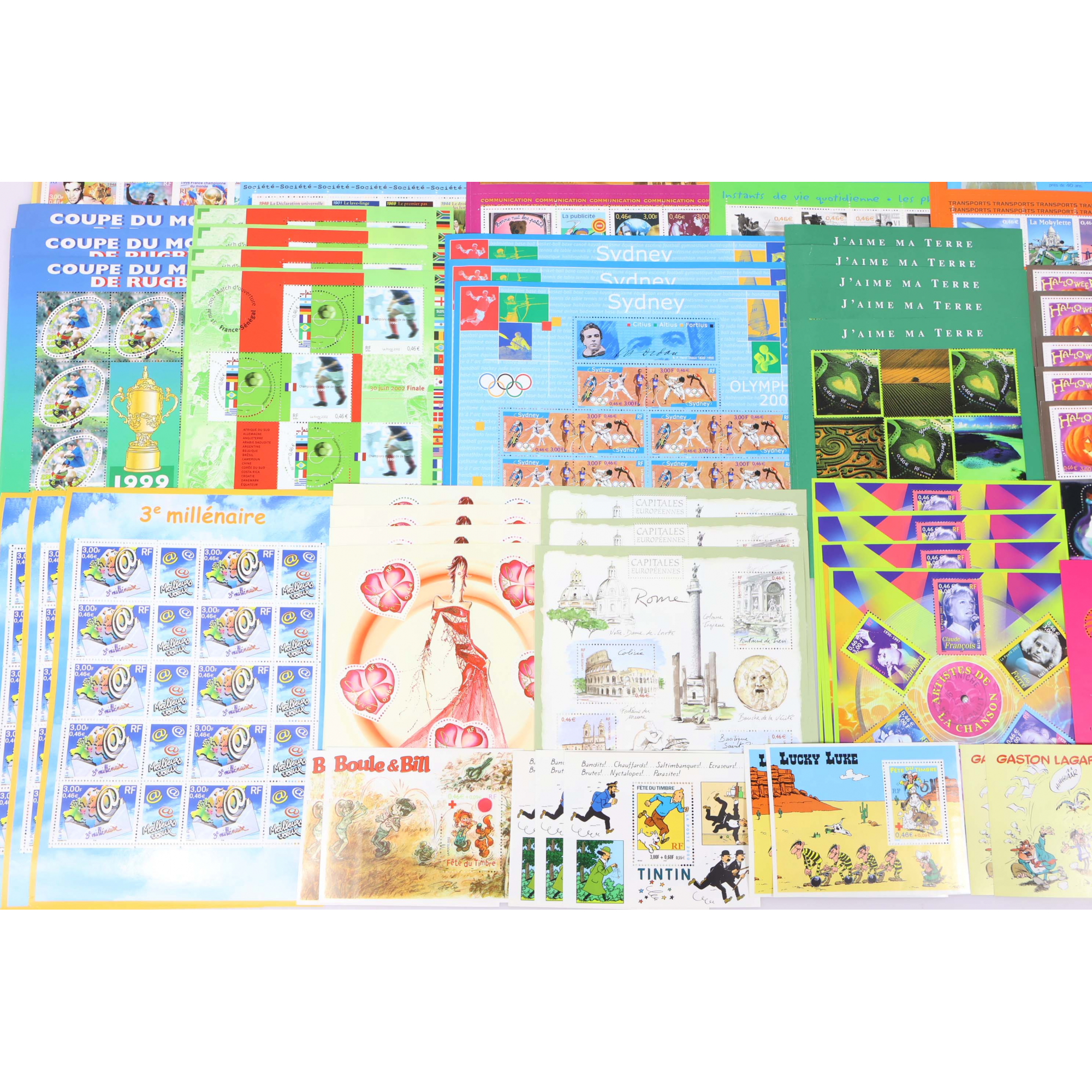 LOT DE BLOCS-FEUILLETS EN EUROS POUR COLLECTION OU AFFRANCHIR FACIALE 215€