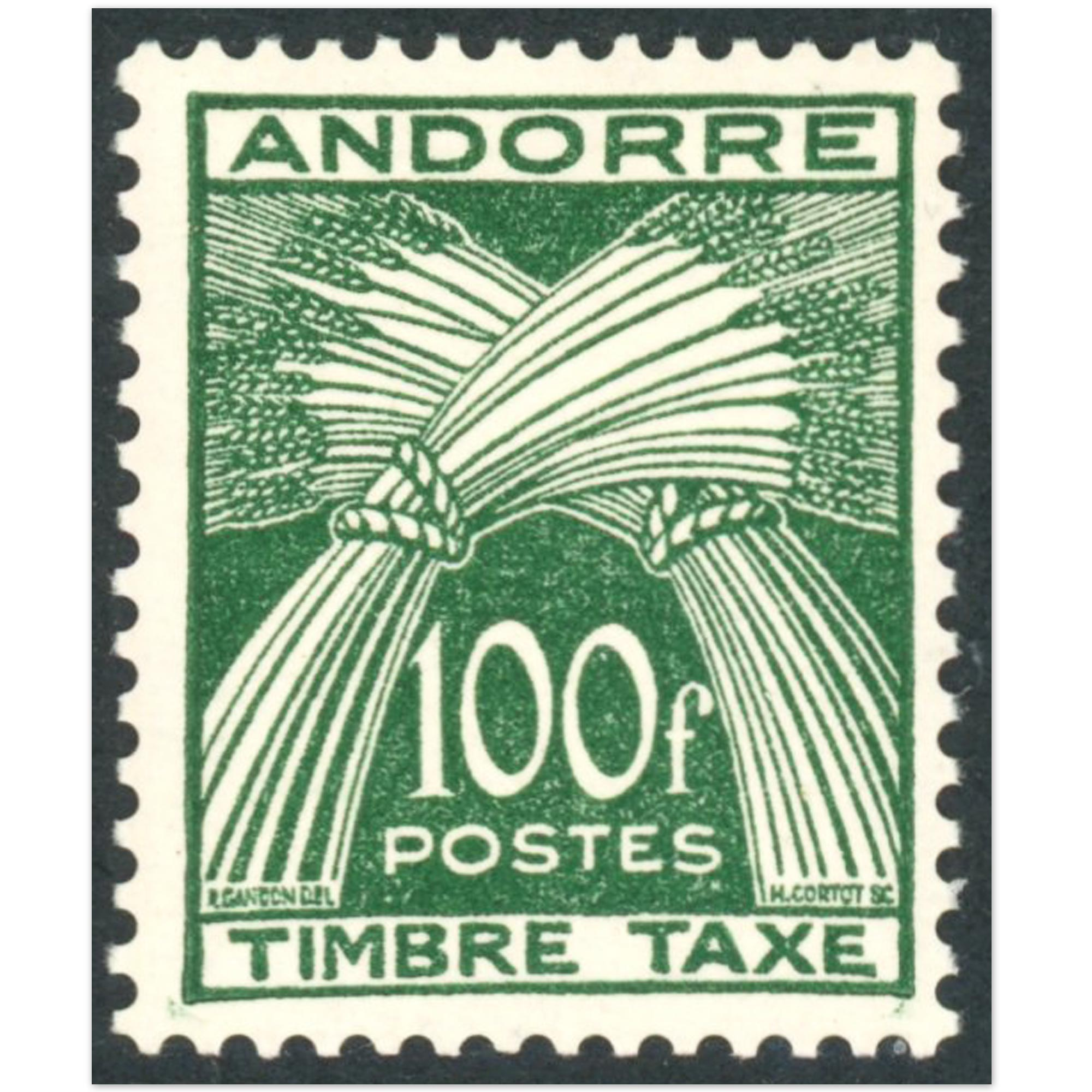 ANDORRE TIMBRE-TAXE N°41 - 100F. VERT, NEUF SANS CHARNIÈRE ANNÉES 1943-46
