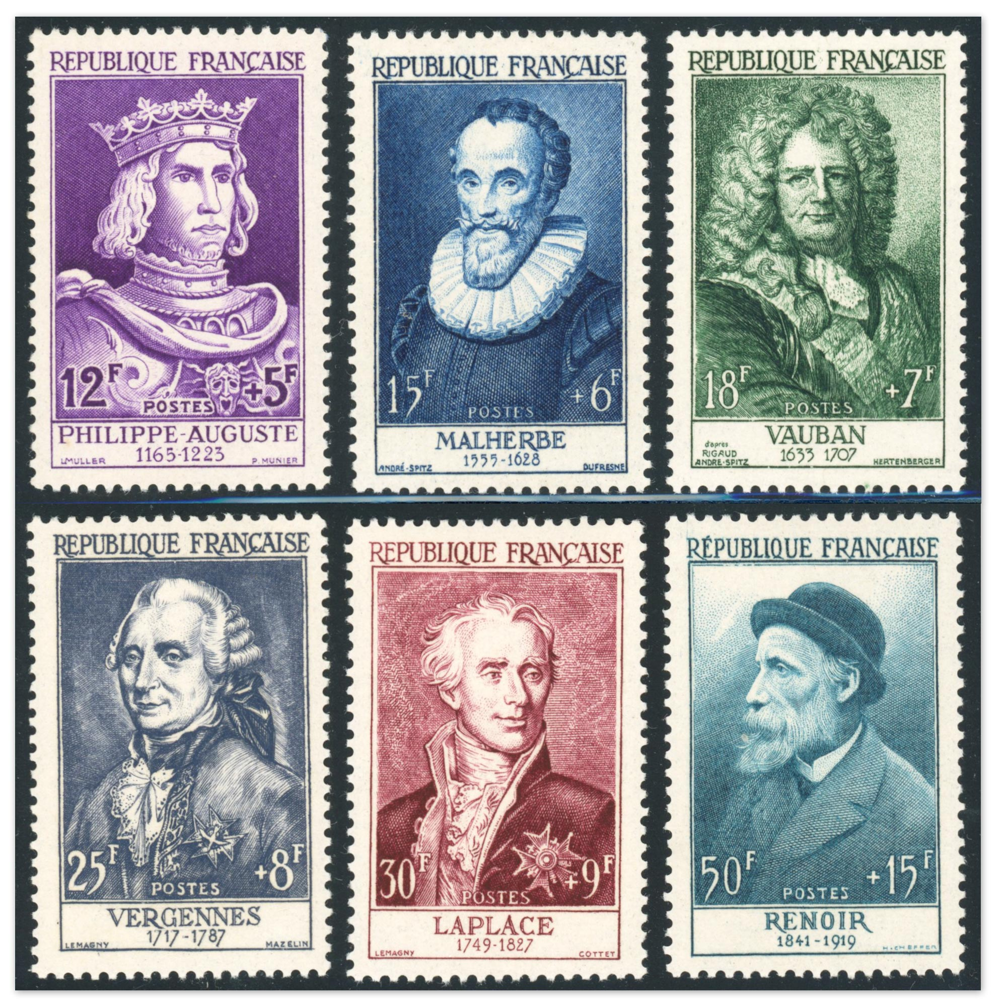 FRANCE, TIMBRES N° 1027 À 1032 CÉLÉBRITÉS "SÉRIE RENOIR", NEUFS** - 1955 FRANCE, TIMBRES N° 1027 À 1032 CÉLÉBRITÉS "SÉRIE RENOIR", NEUFS** - 1955