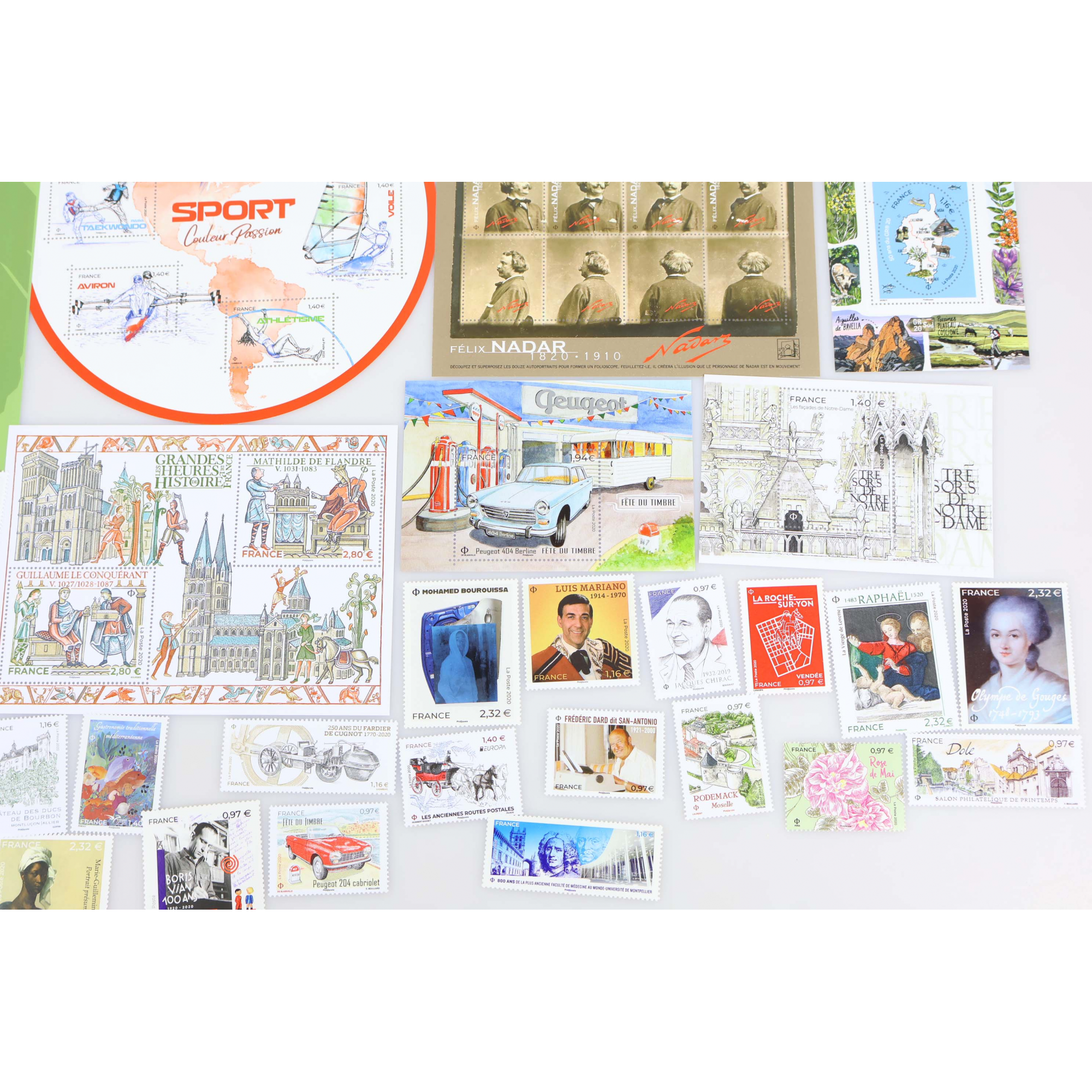 LOT DE TIMBRES ET BLOCS NEUFS** DE FRANCE DE L'ANNÉE 2020 FACIALE 112€