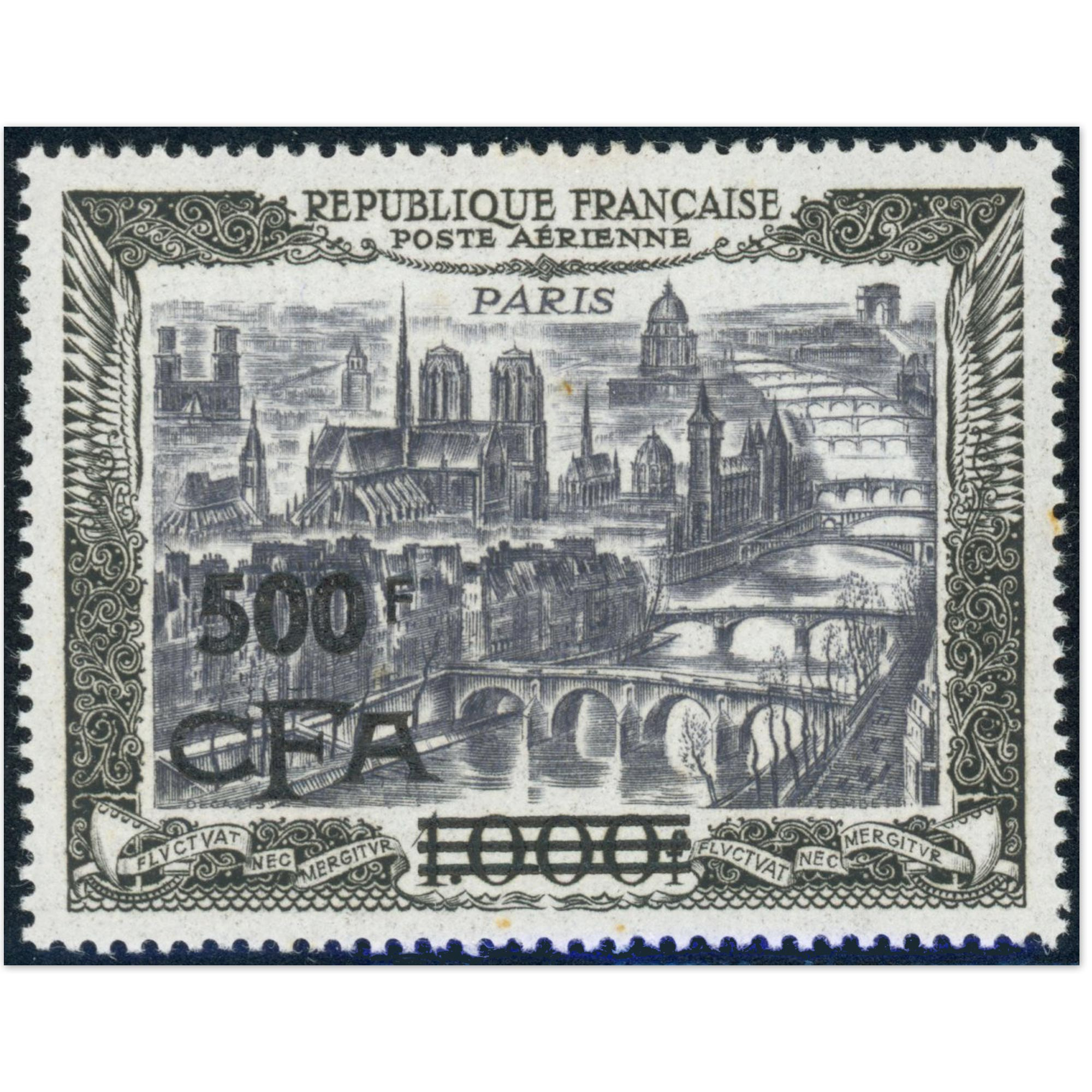 REUNION POSTE AERIENNE N° 51 VUE DE PARIS SURCHARGÉ TIMBRE NEUF* COTE 250 EUROS