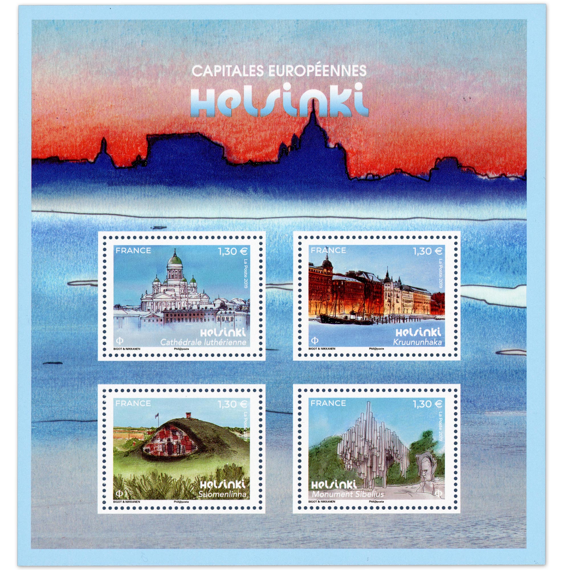 FEUILLET FRANCE N°F5307 CAPITALES EUROPEENES HELSINKI FINLANDE TIMBRES NEUFS**