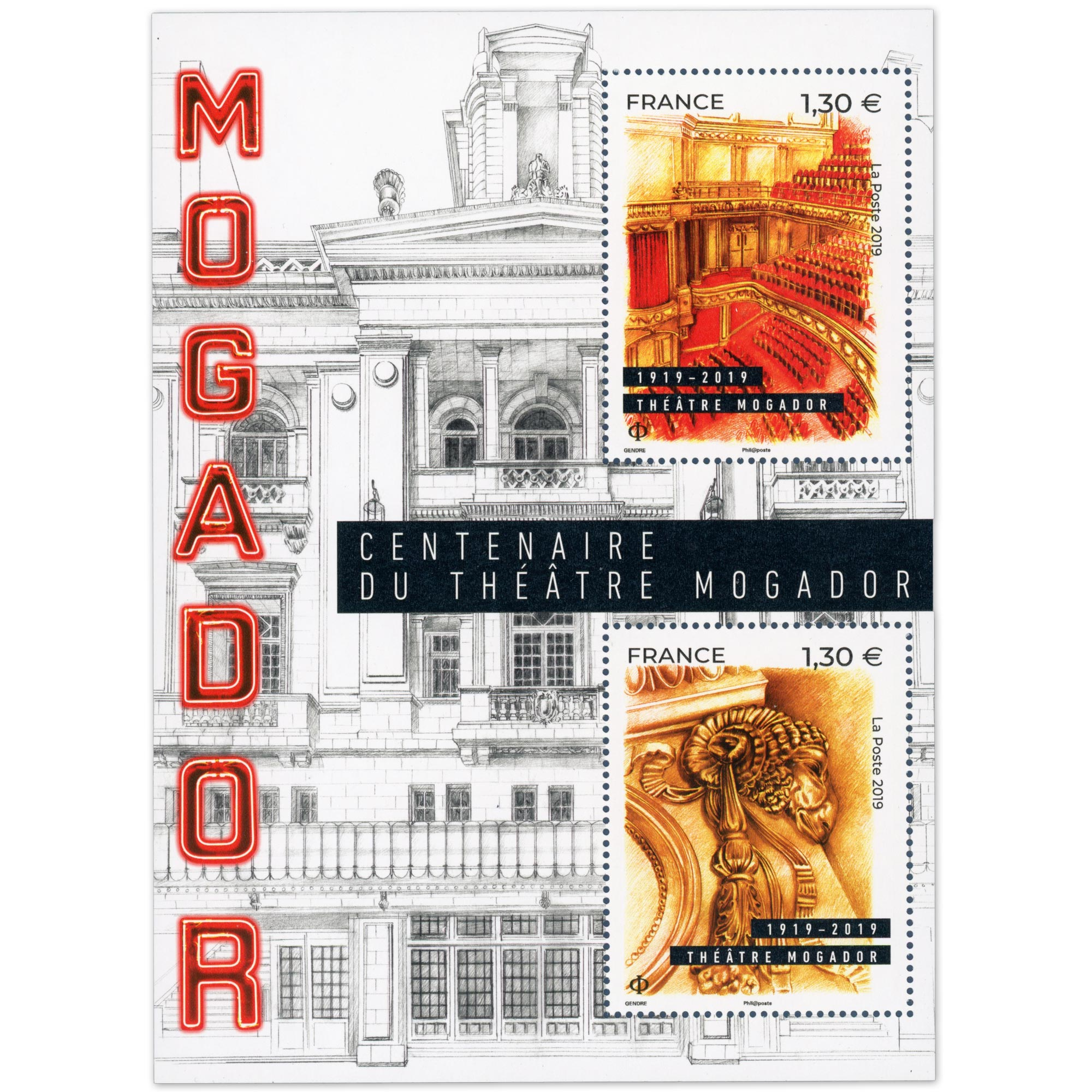 FEUILLET FRANCE N°F5313 CENTENAIRE DU THÉÂTRE MOGADOR TIMBRES NEUFS** ANNEE 2019