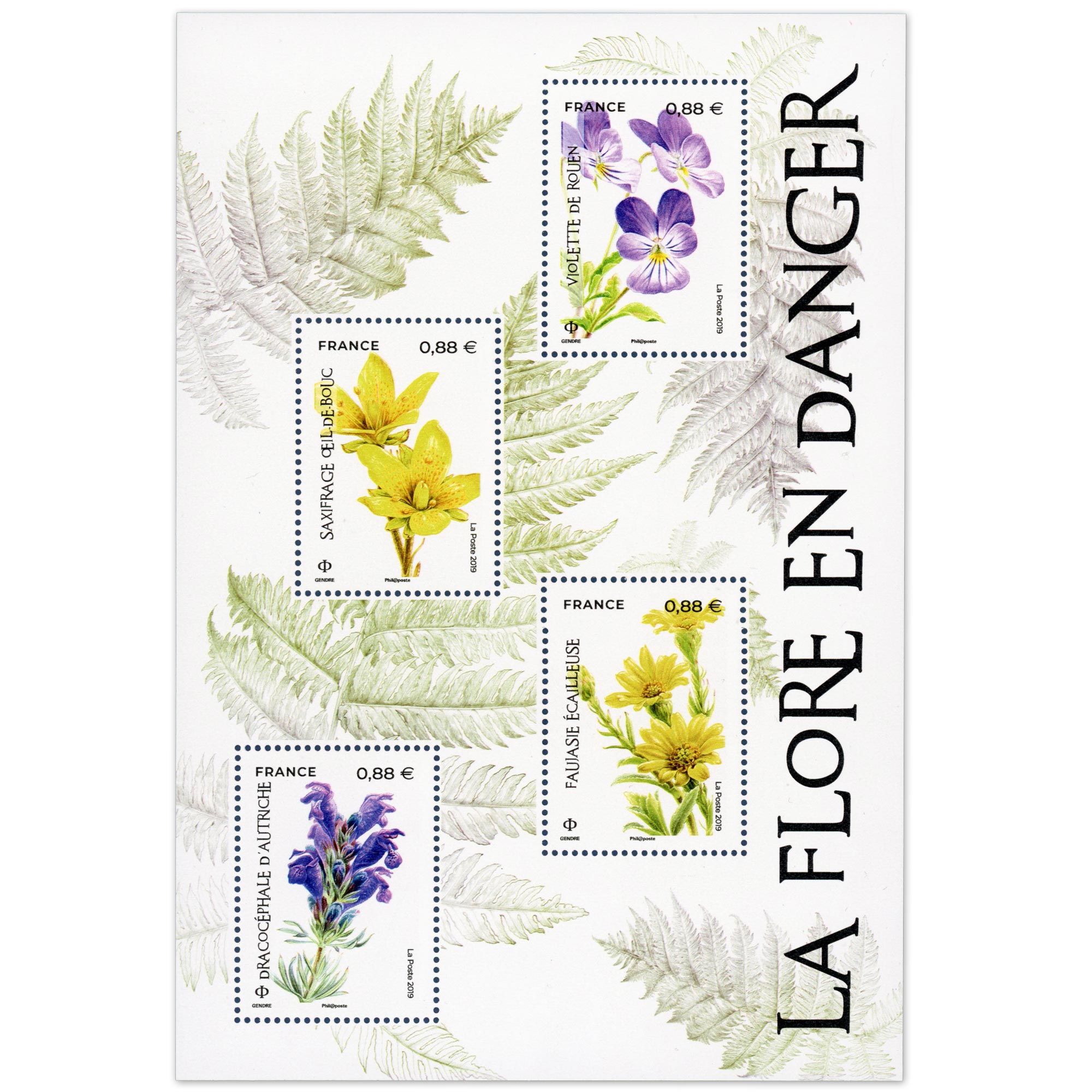 FEUILLET FRANCE N°F5322 NATURE FLORE EN DANGER TIMBRES NEUFS** ANNÉE 2019