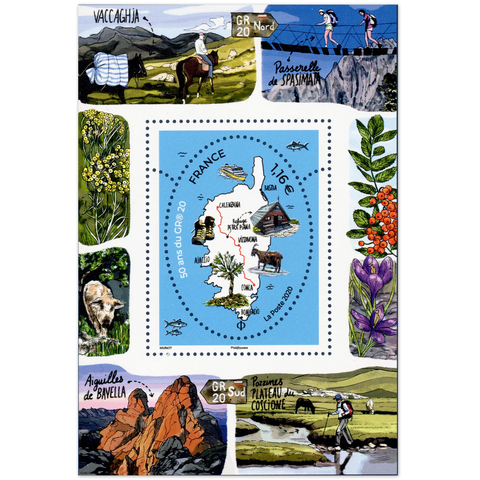 BLOC-FEUILLET FRANCE N°149 NEUF** CINQUANTENAIRE DU GR20 RANDONNÉES ANNÉE 2020