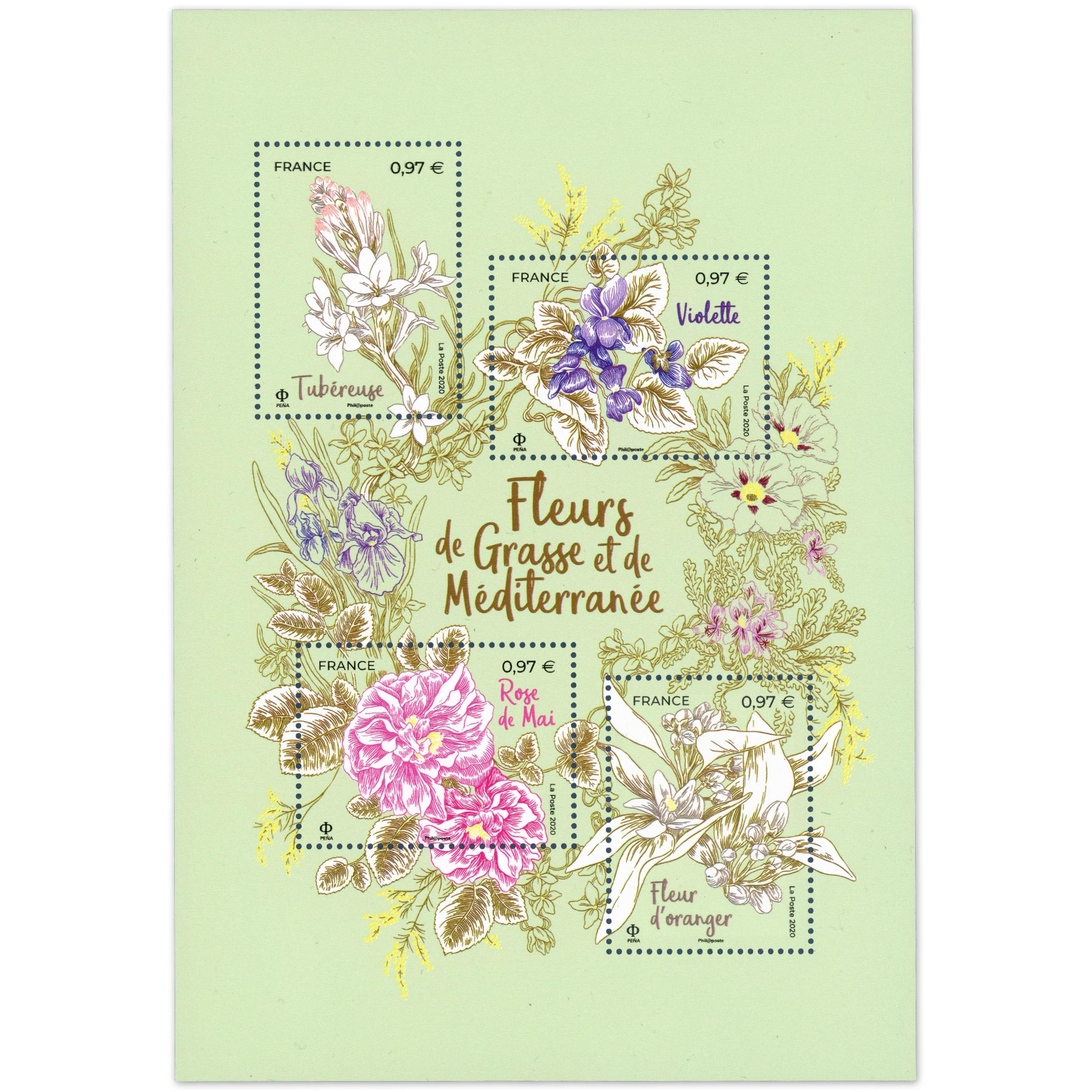 FEUILLET FRANCE NEUF** N°F5400 FLEURS DE GRASSE ET DE MÉDITERRANNÉE ANNÉE 2020