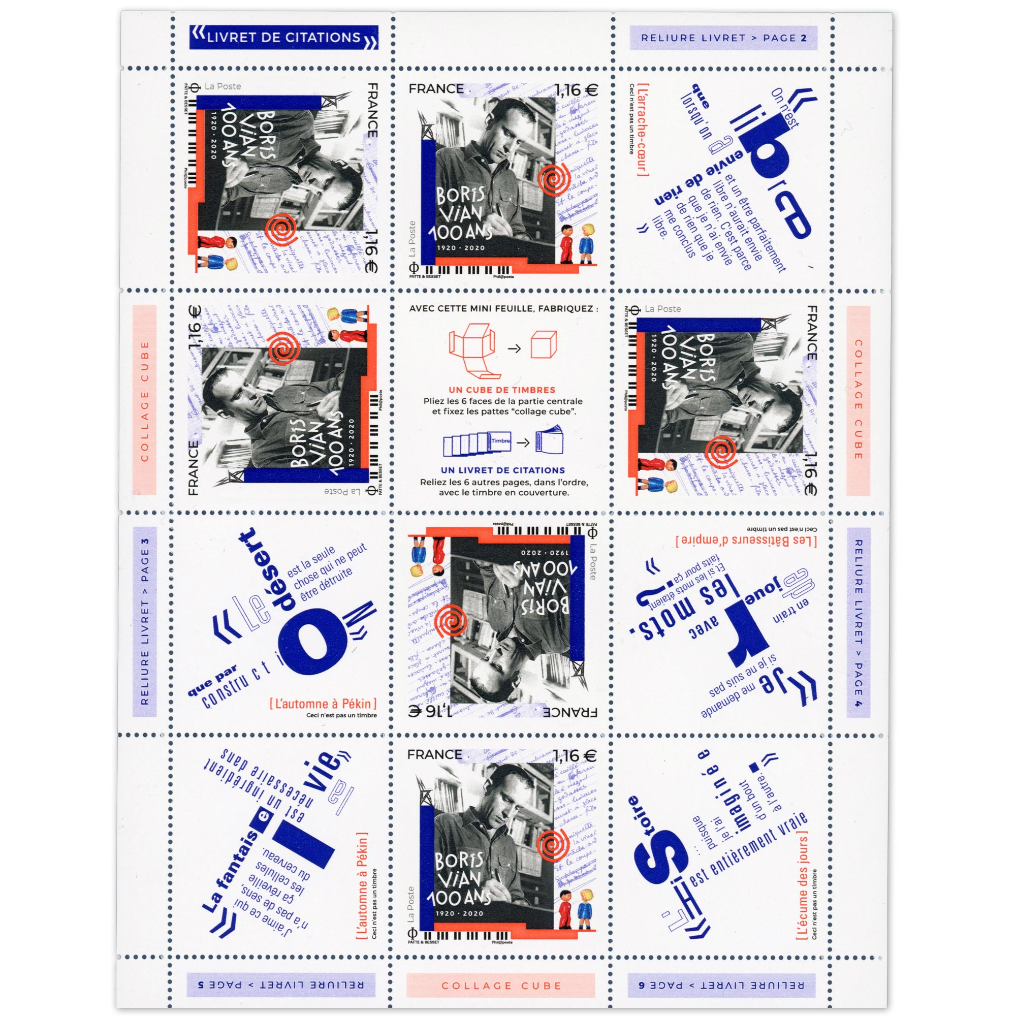 FEUILLET FRANCE NEUF** N°F5406 CENTENAIRE NAISSANCE BORIS VIAN ANNÉE 2020