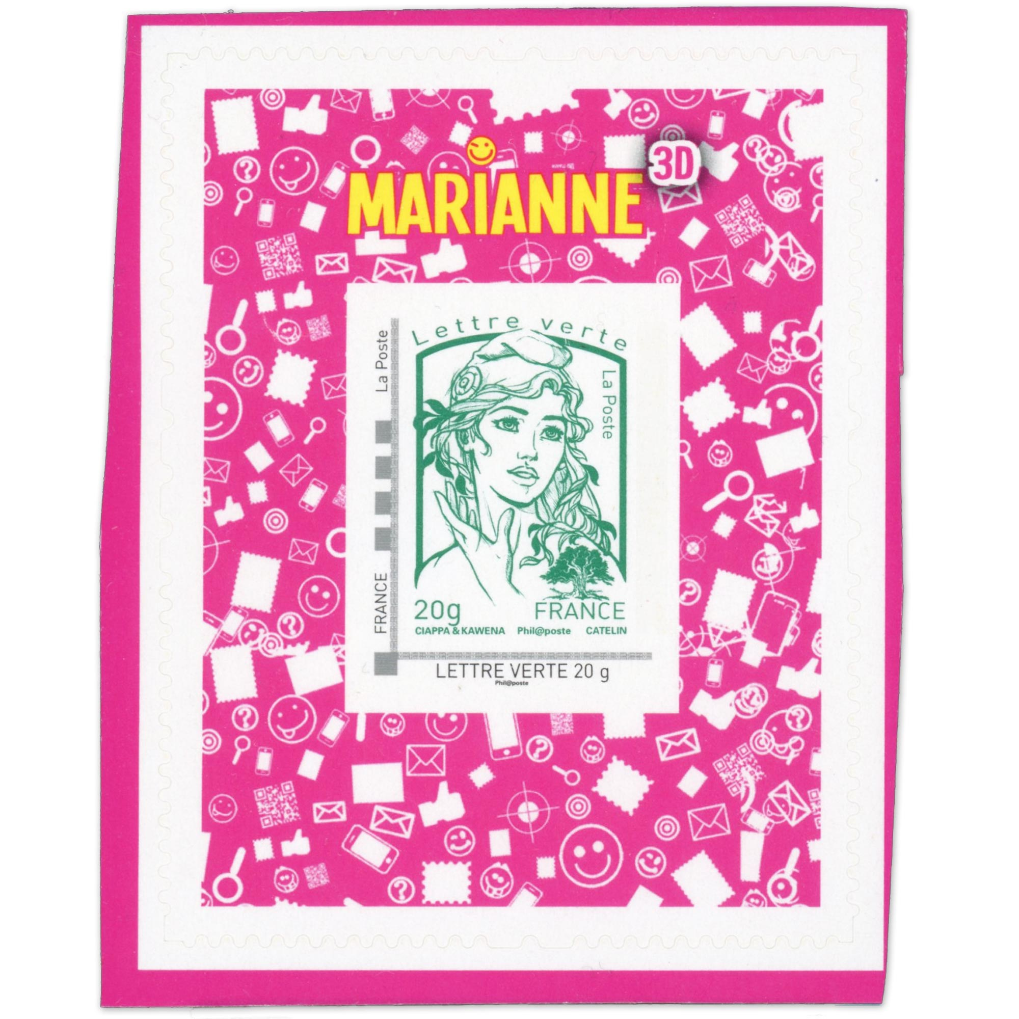 TIMBRE POSTE AUTOADHÉSIF N°864A MARIANNE DE CIAPPA ET KAWENA LETTRE VERTE