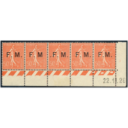 BANDE DATÉE DE 5 TIMBRES NEUFS FRANCHISE MILITAIRE N°6 AVEC VARIÉTÉS a-b-c