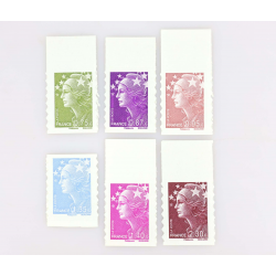 TIMBRES FRANCE AUTOADHÉSIFS MARIANNES 486 À 491 AVEC BORD DE FEUILLE, ANNÉE 2010