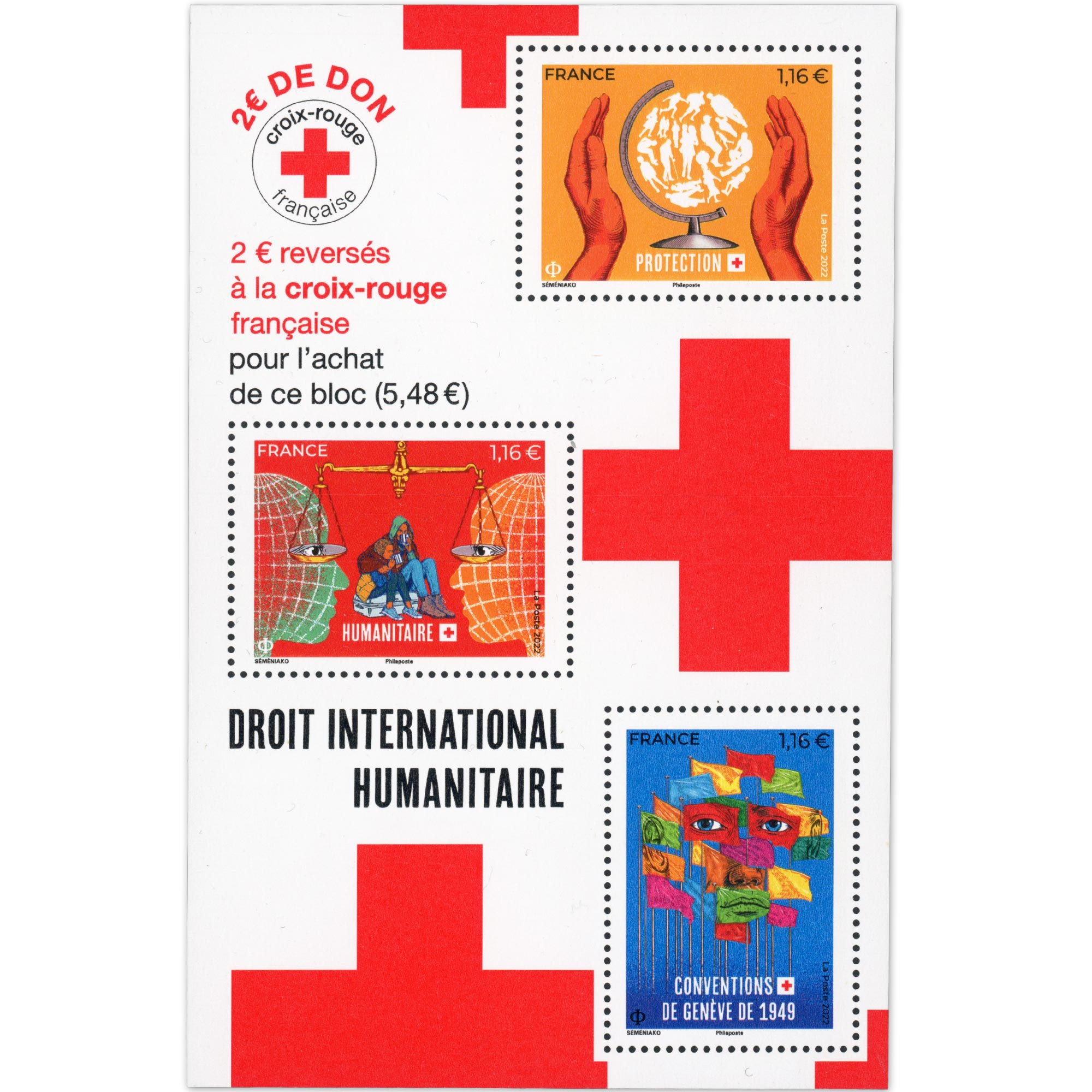 FEUILLET FRANCE N°F5629 CROIX-ROUGE DROITS HUMANITAIRES TIMBRES NEUFS** 2022