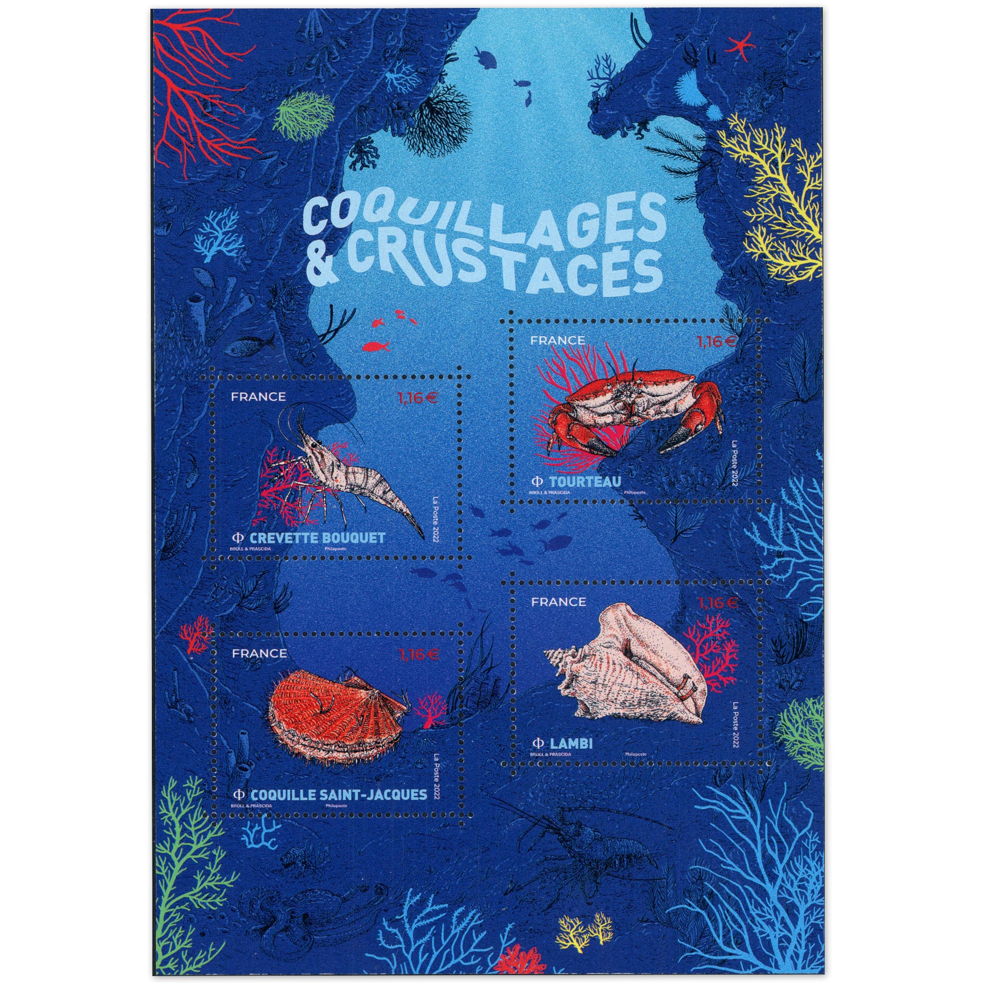 FEUILLET FRANCE N°F5557 SÉRIE NATURE FAUNE CRUSTACÉS TIMBRES NEUFS** ANNÉE 2022