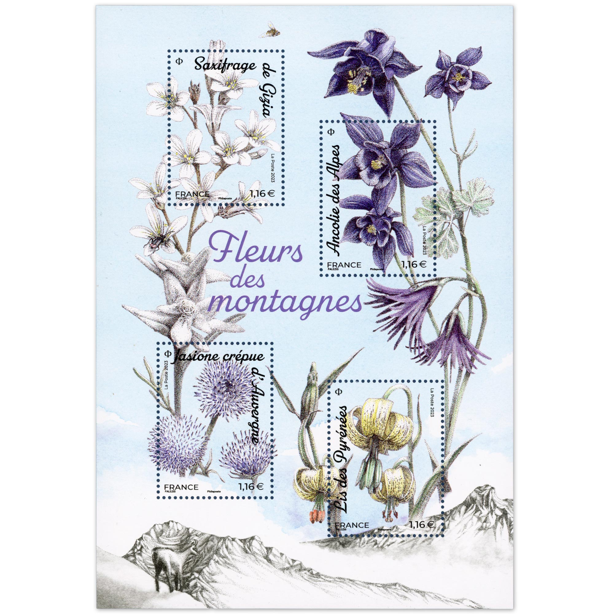 FEUILLET FRANCE N°F5652 FLEURS DES MONTAGNES TIMBRES NEUFS** ANNÉE 2023