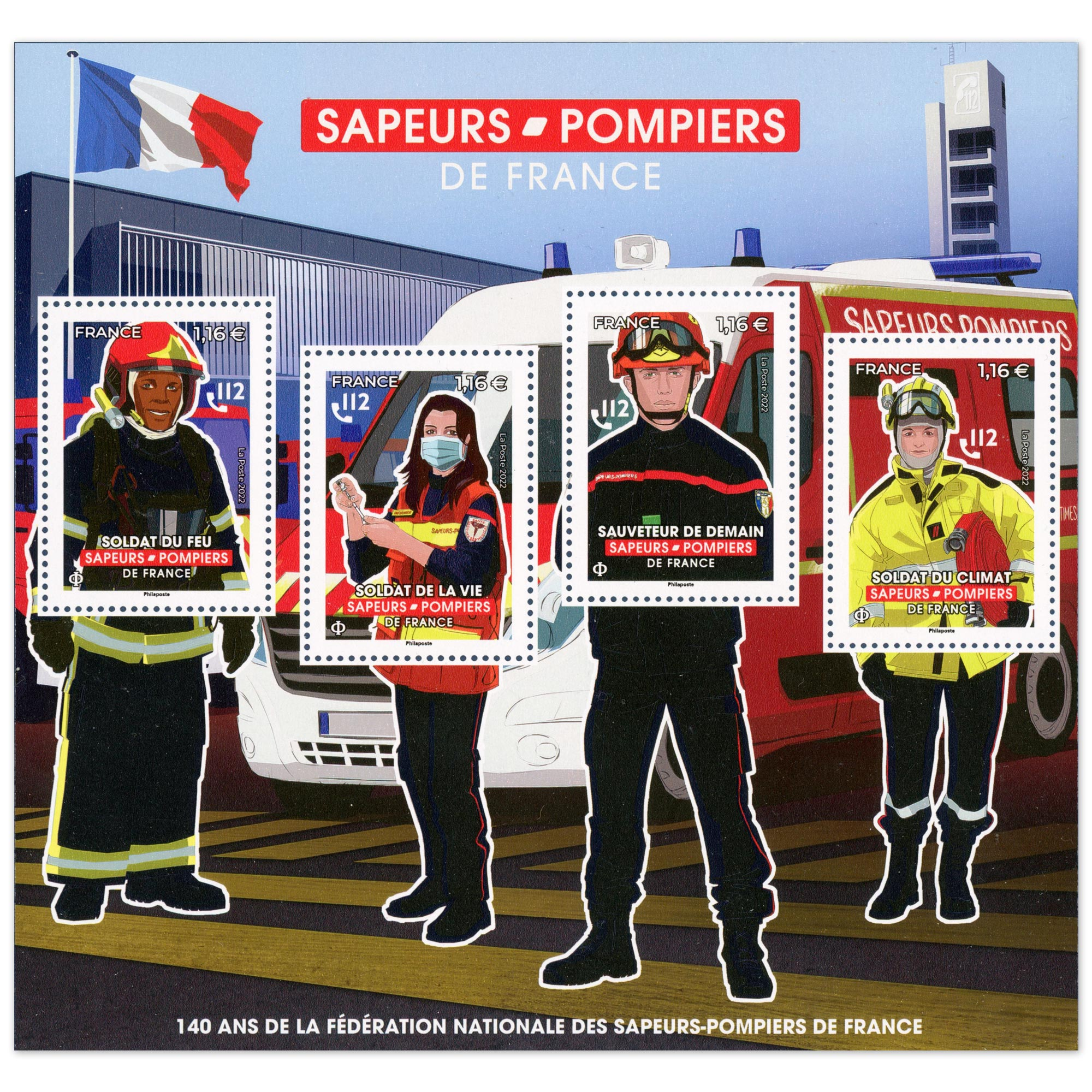 FEUILLET FRANCE N°F5584 SAPEURS POMPIERS DE FRANCE TIMBRES NEUFS** ANNÉE 2022
