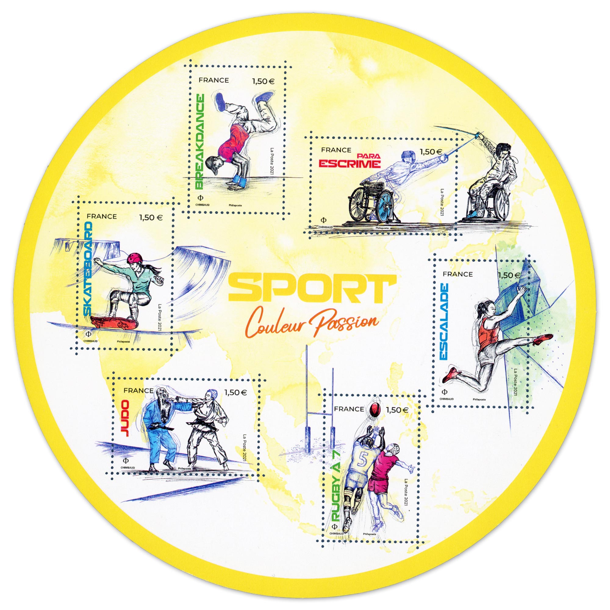 FEUILLET FRANCE N°F5499 ANNÉE 2021 SPORT COULEUR PASSION TIMBRES NEUFS**