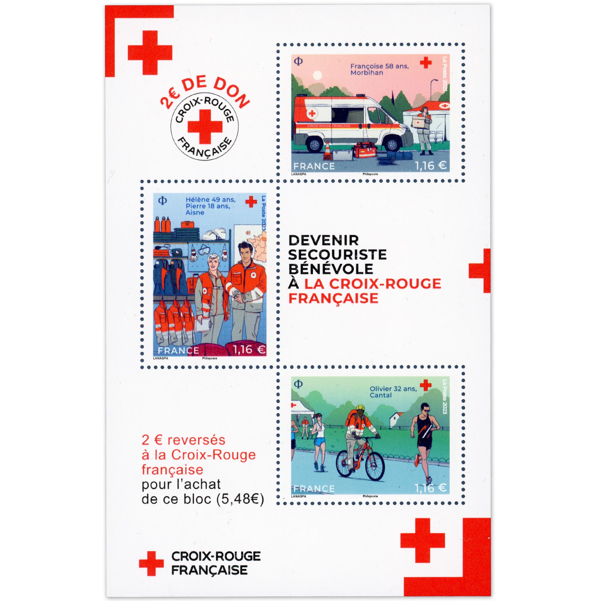 FEUILLET FRANCE N°F5720 CROIX-ROUGE SECOURISTE BÉNÉVOLE TIMBRES NEUFS** 2023