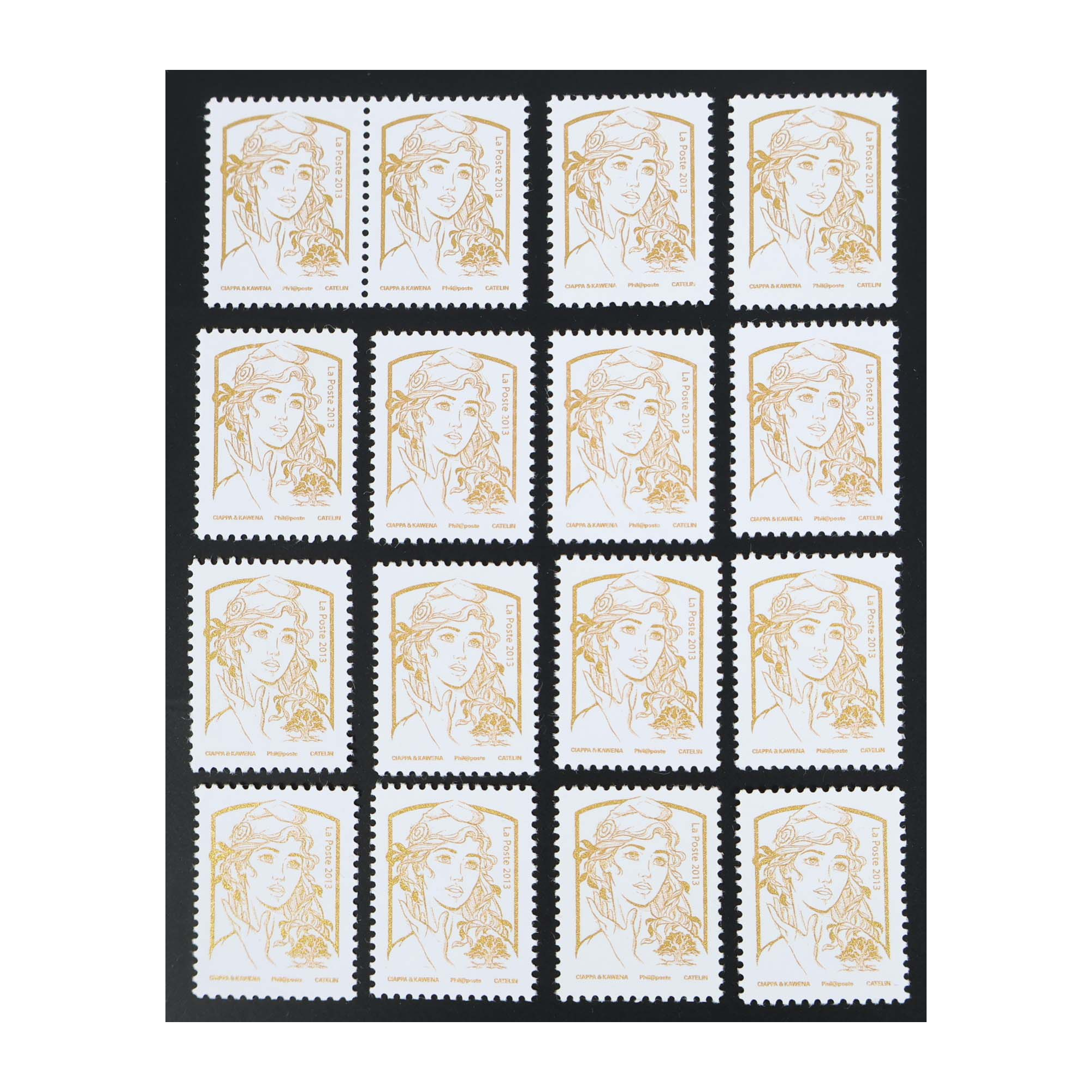 LOT DE 16 TIMBRES MARIANNES DORÉES DE CIAPPA KAWENA (2013) NON EMISES, NEUFS**