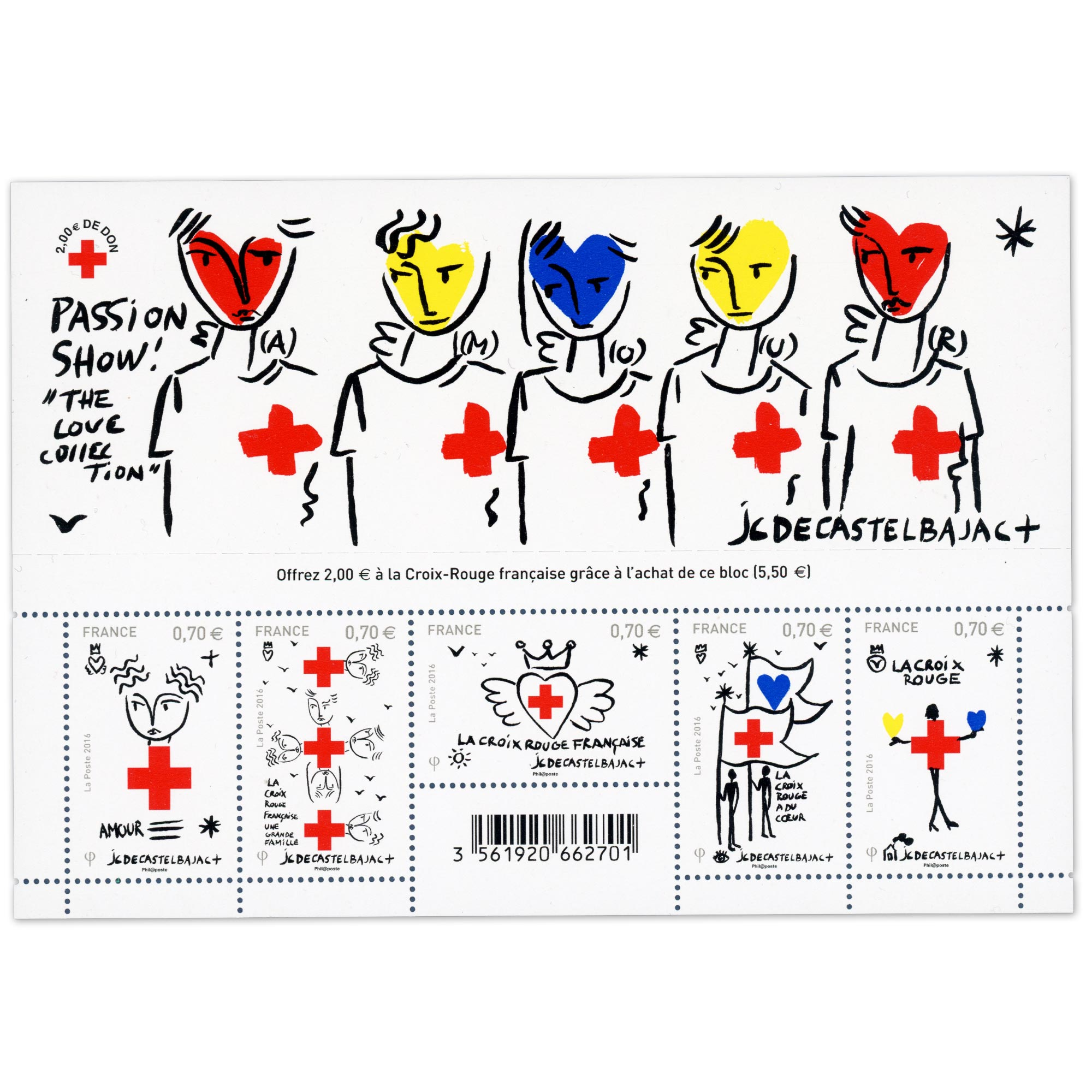 FEUILLET FRANCE N°F5106 THE LOVE COLLECTION CROIX-ROUGE TIMBRES NEUFS** 2016