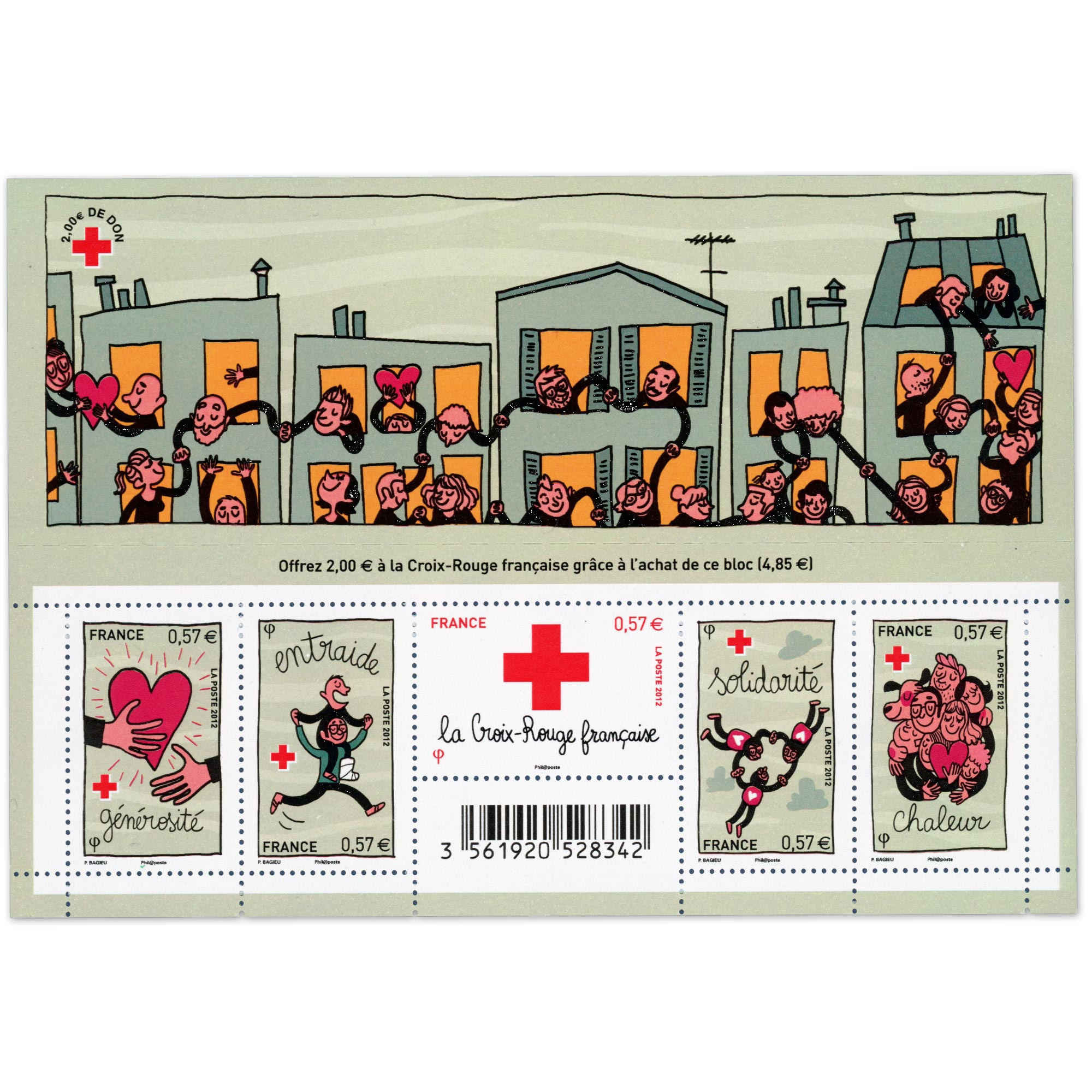 FEUILLET FRANCE N°F4699 SOLIDARITÉ CROIX-ROUGE TIMBRES NEUFS** 2012