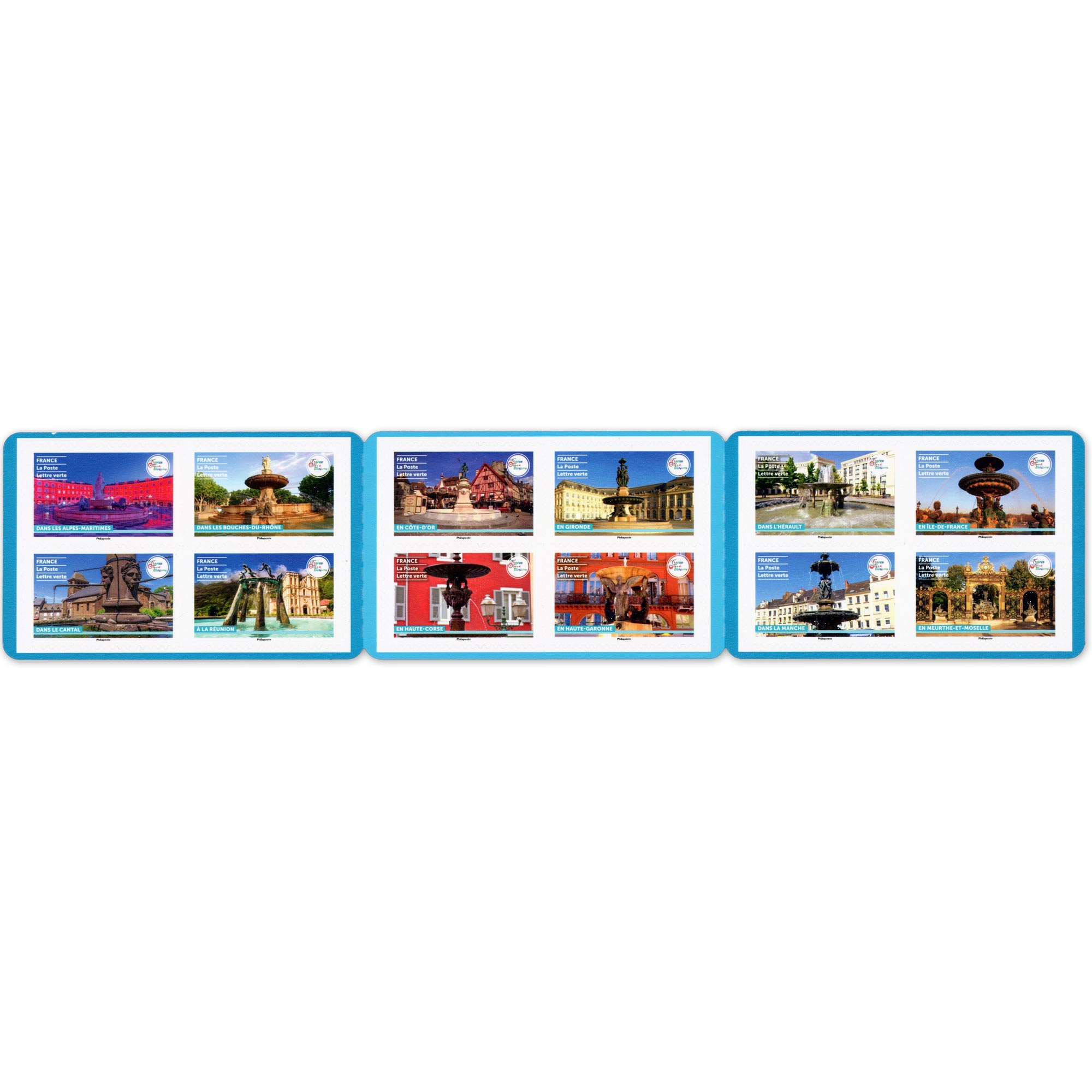 CARNET FRANCE BC2455 LES FONTAINES, TIMBRES POUR AFFRANCHIR 12 LETTRES 20G