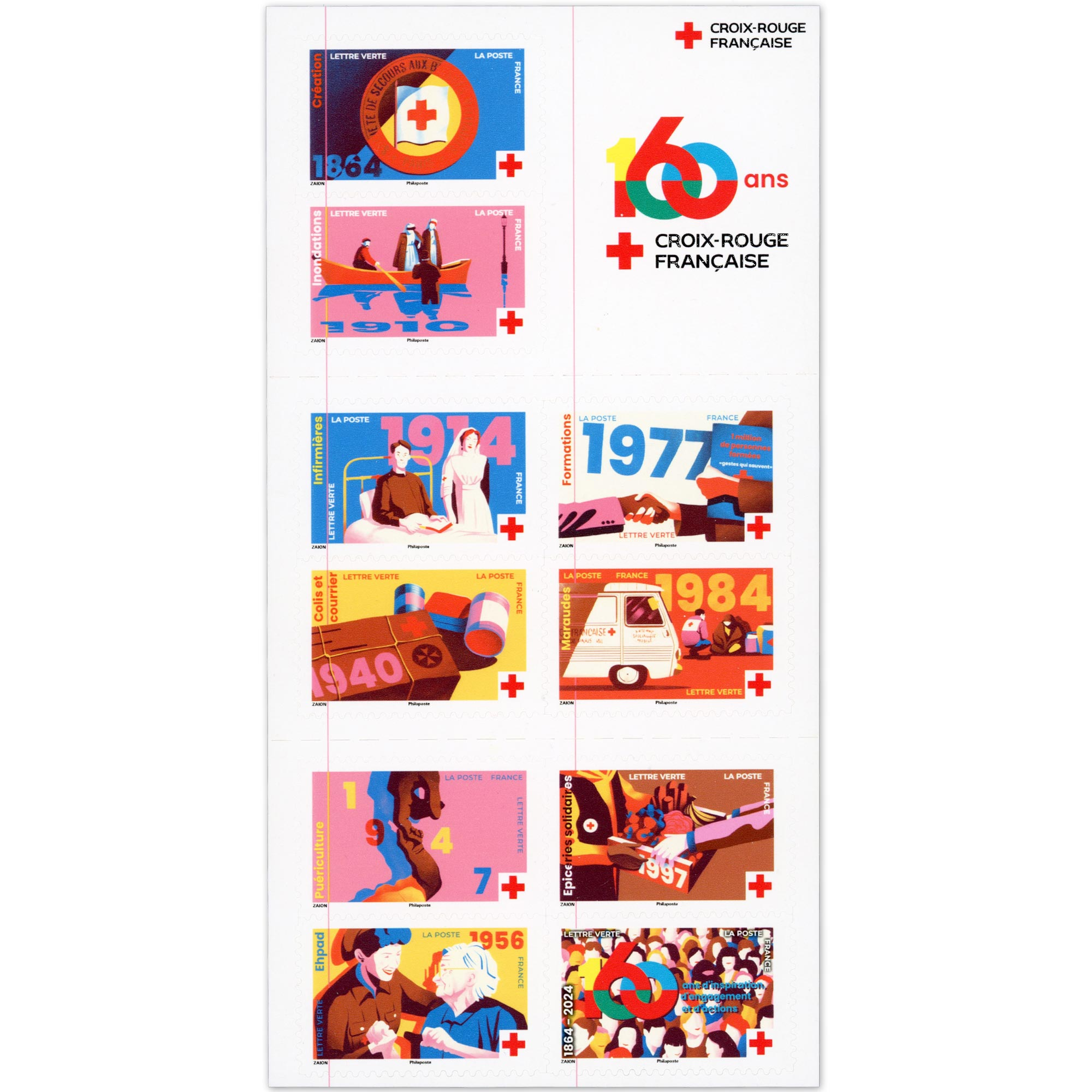 FRANCE CARNET DE TIMBRES N°BC2413 CROIX-ROUGE 10 LETTRES 20g POUR AFFRANCHIR