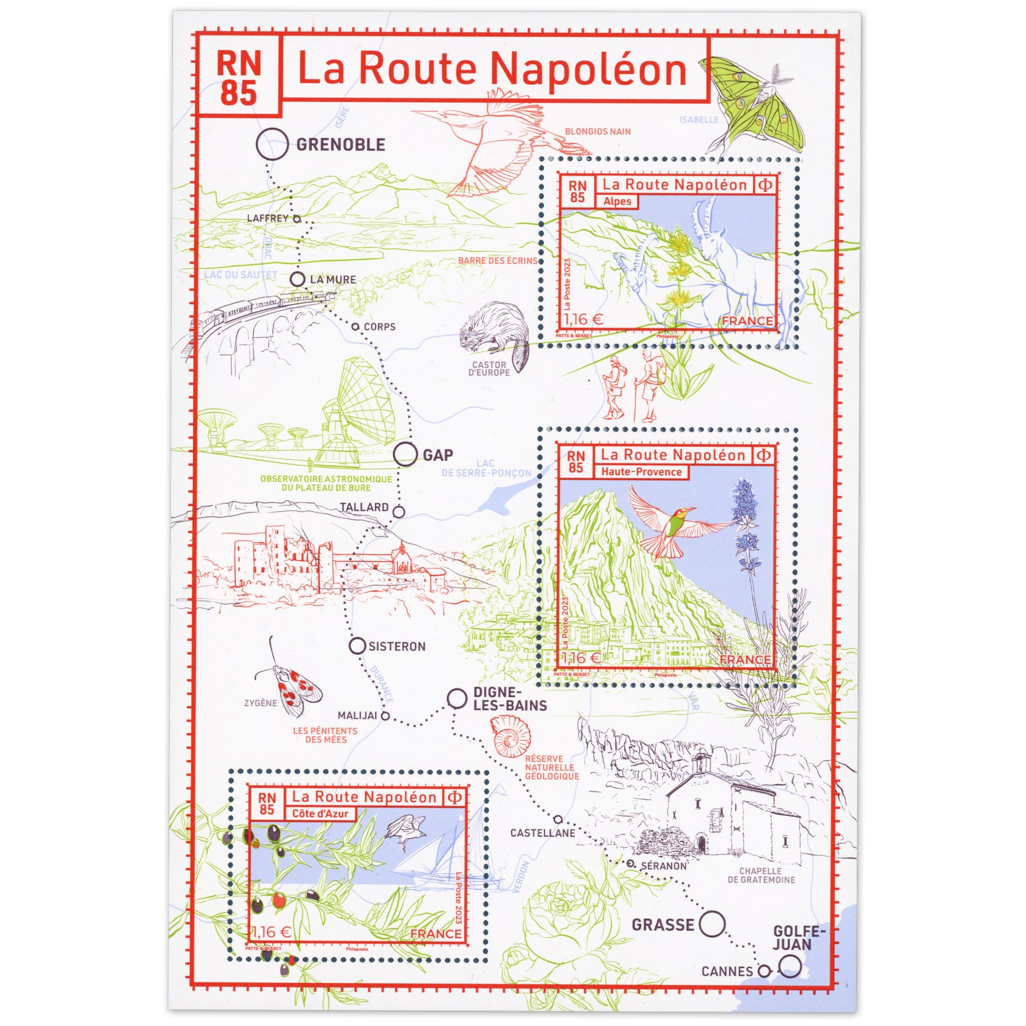 FEUILLET FRANCE N°F5701 ANNÉE 2023 LA ROUTE NAPOLÉON RN85 TIMBRES NEUFS**