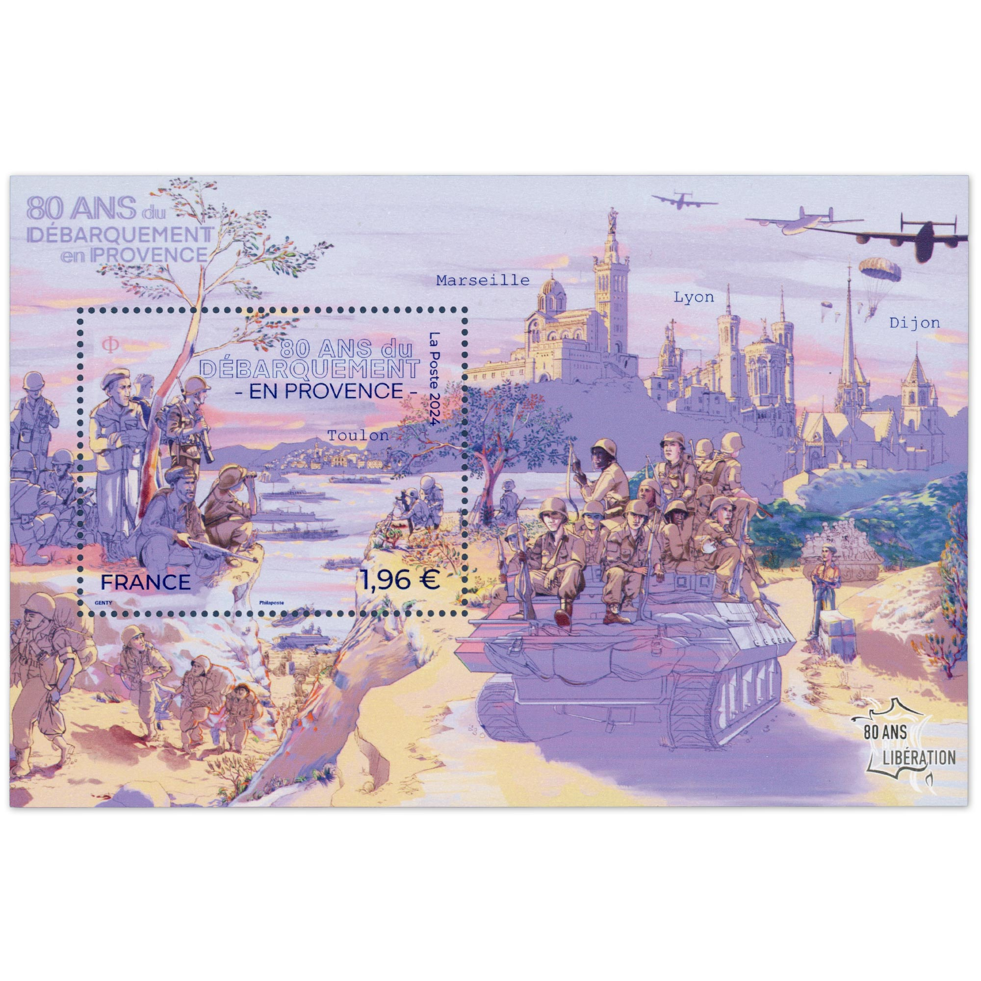 BLOC-FEUILLET FRANCE F5803 -2024 80 ANS DÉBARQUEMENT EN PROVENCE TIMBRES NEUFS**