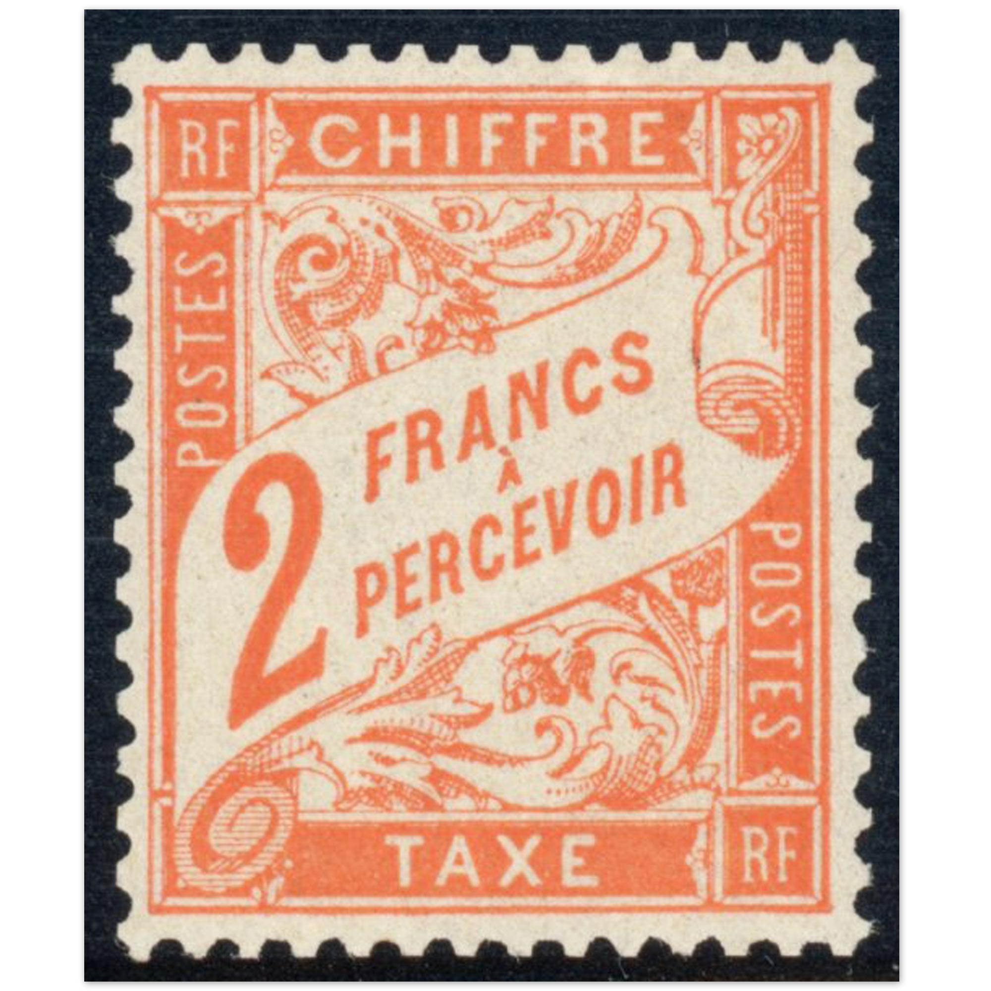 FRANCE TAXE N°41 TIMBRE NEUF SIGNÉ BRUN 2F ROUGE-ORANGE COTE 800 EUROS FRANCE TAXE N°41 TIMBRE NEUF SIGNÉ BRUN 2F ROUGE-ORANGE COTE 800 EUROS