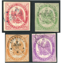 FRANCE TIMBRE TÉLÉGRAPHES N°1 À 4 OBLITÉRÉS ANNÉE 1868 SIGNÉ BRUN COTE 1010€
