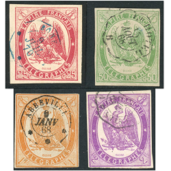 FRANCE TIMBRE TÉLÉGRAPHES N°1 À 4 OBLITÉRÉS ANNÉE 1868 SIGNÉ BRUN COTE 1010€