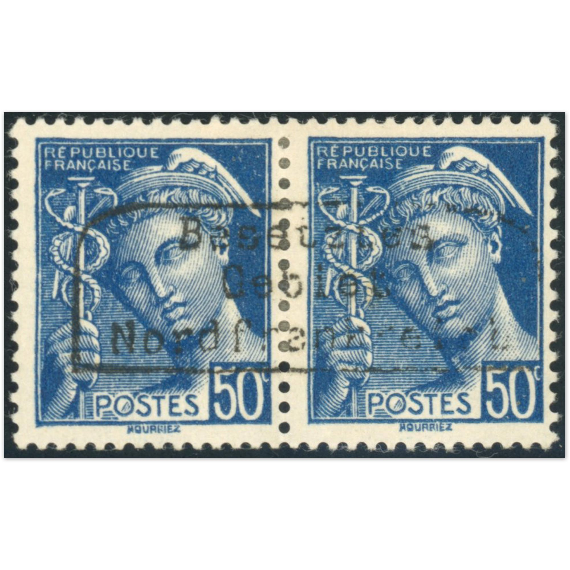 FRANCE PAIRE DE TIMBRES DE GUERRE N°14 NEUF* TYPE MERCURE SIGNES BRUN ANNÉE 1940