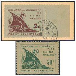 FRANCE PAIRE DE TIMBRES DE GUERRE N°74 ET 75 OBLITÉRÉS SIGNÉS BRUN ANNÉE 1945